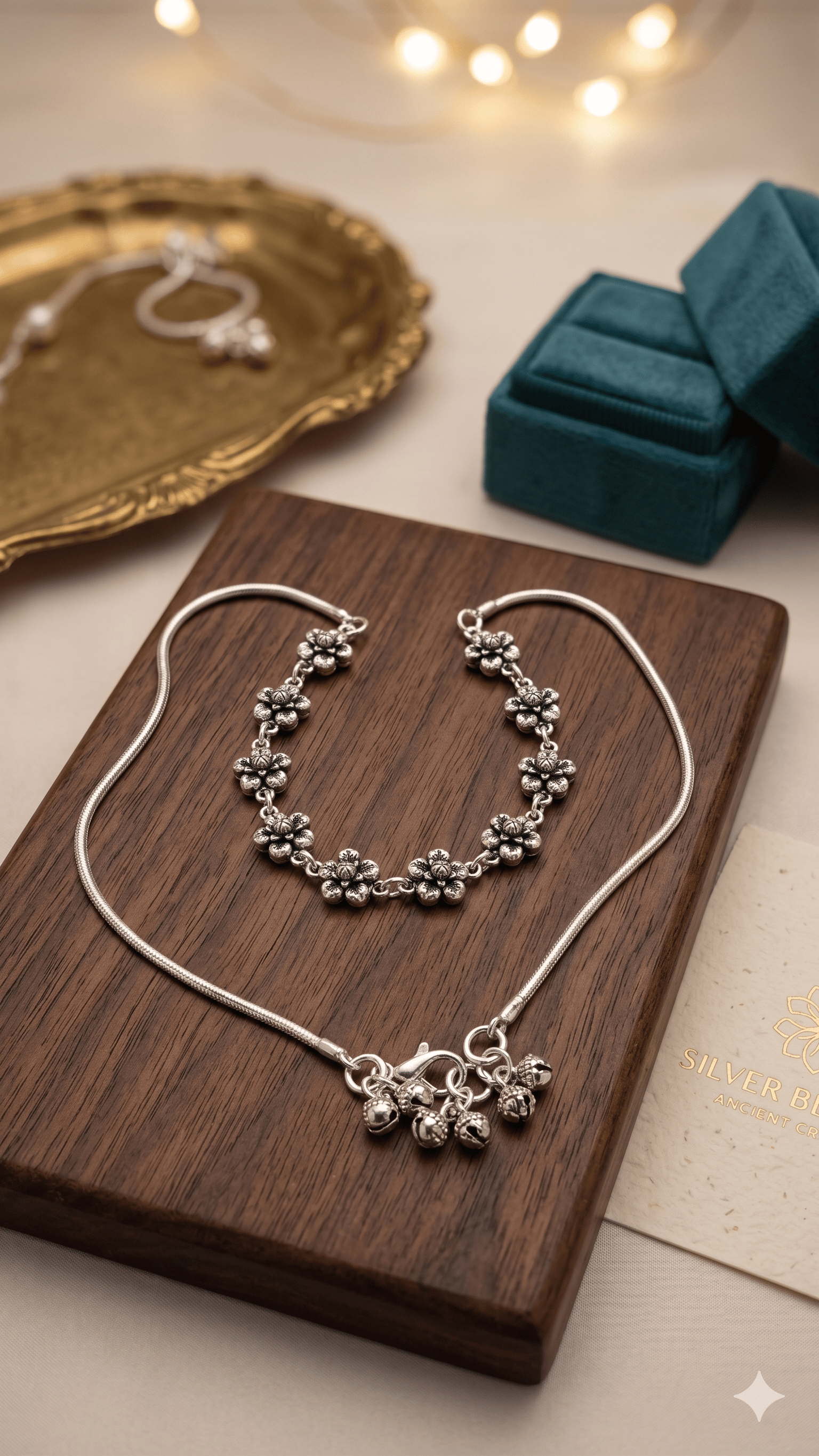 Floral Elegance Oxidized Silver Payal