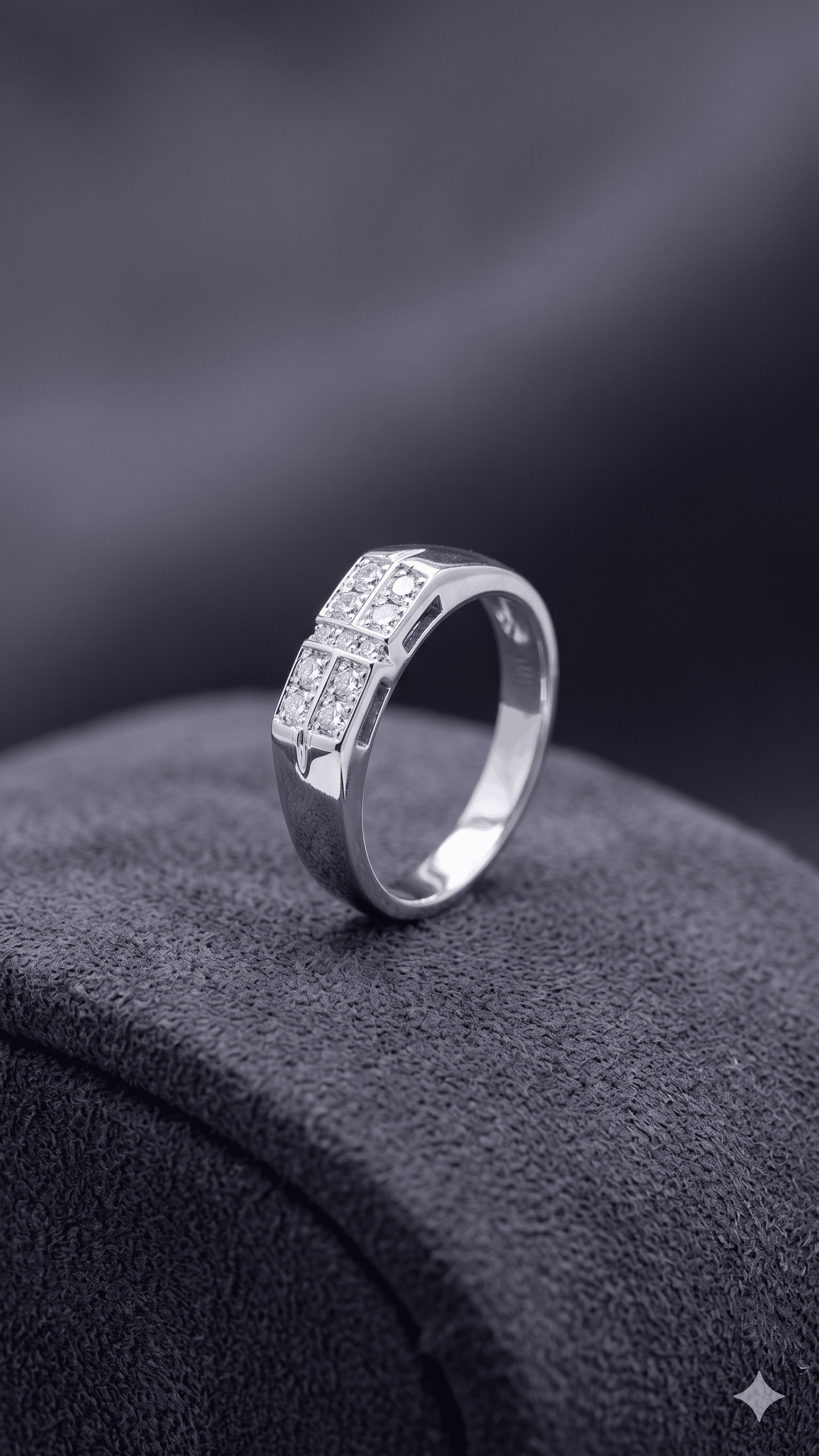Men's Sterling Silver Inset Diamond Band