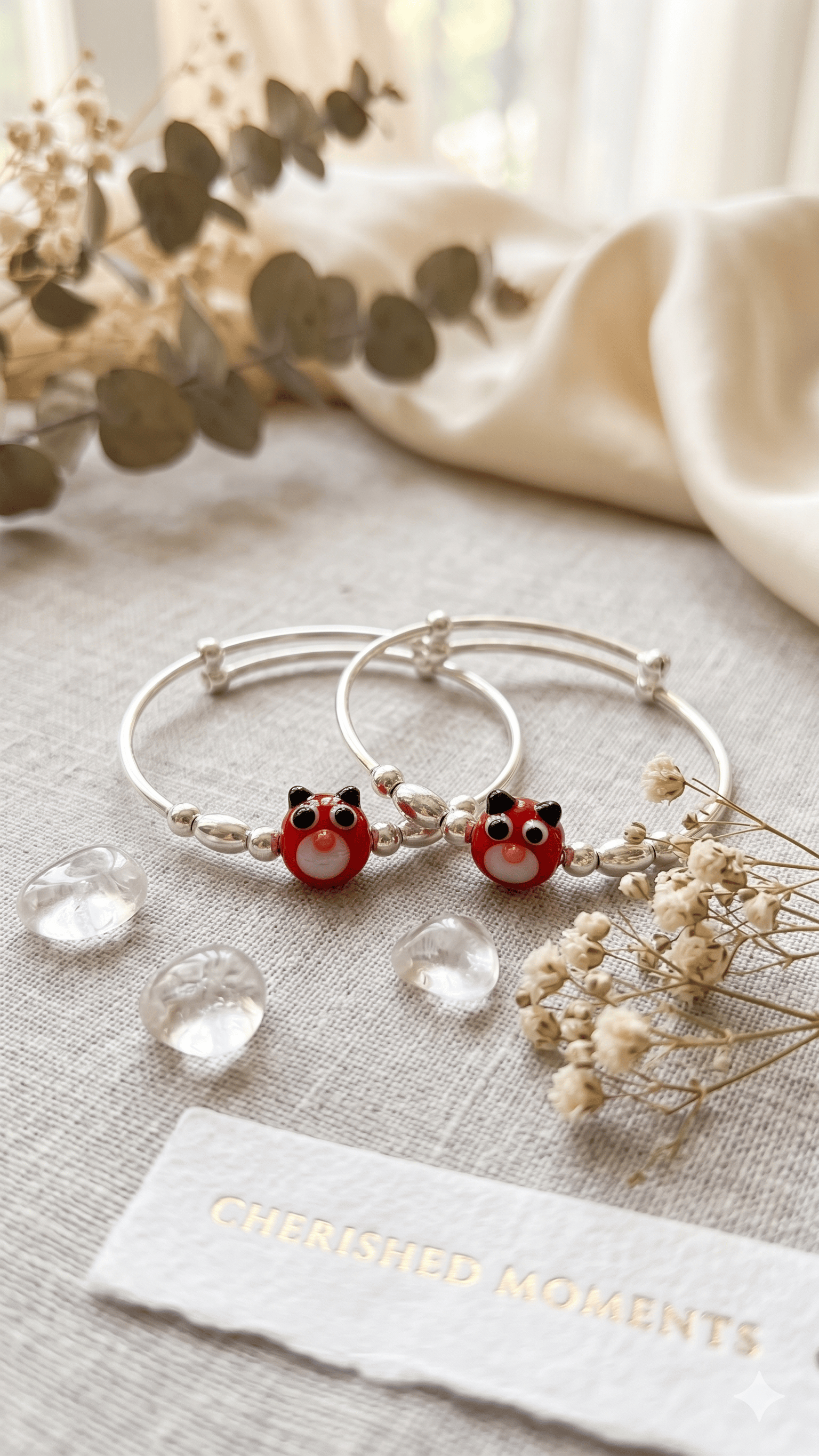 Adorable Red Bird Silver Baby Nazariya Bangles