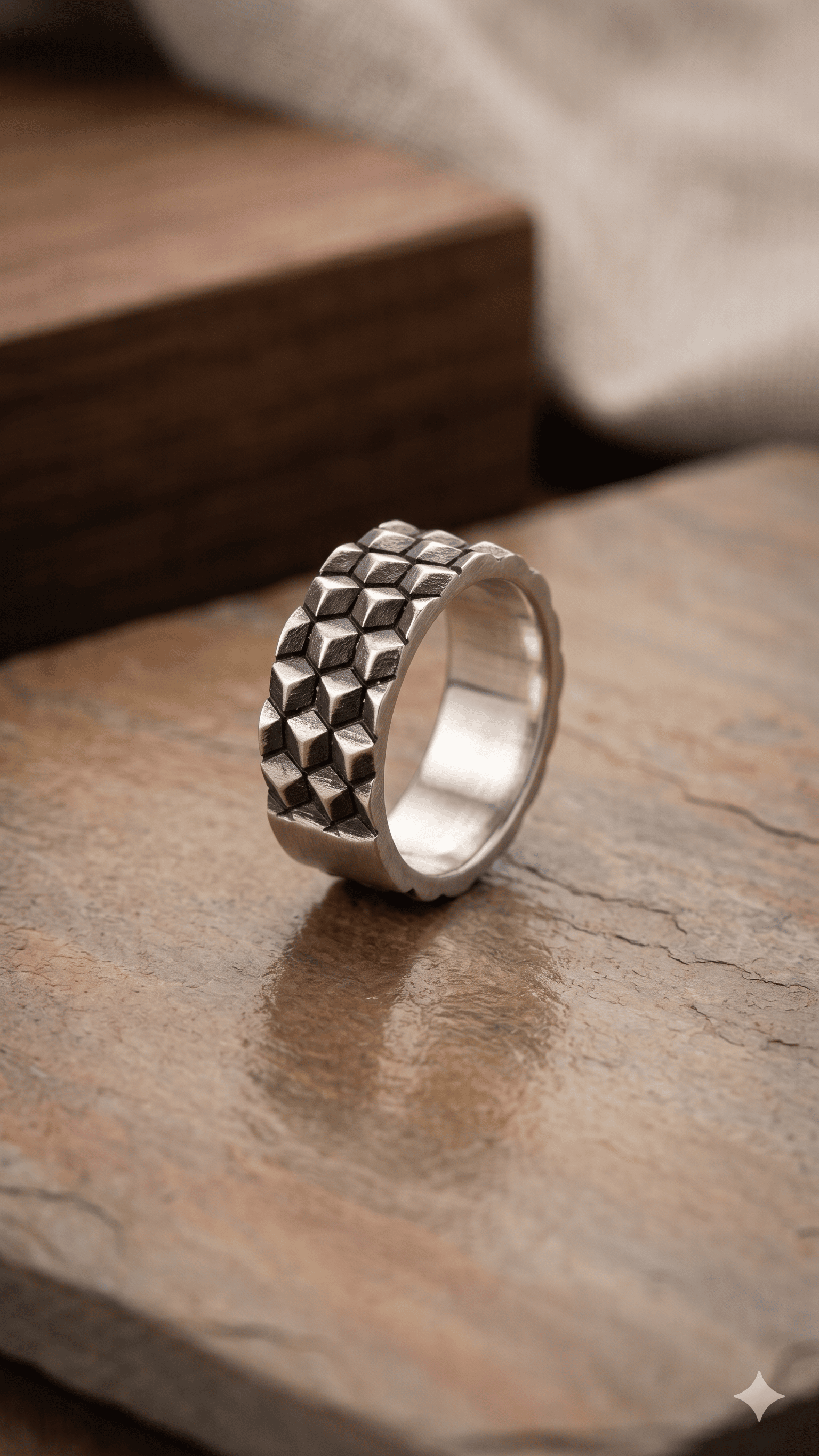 Artisan Geometric Oxidized Silver Band