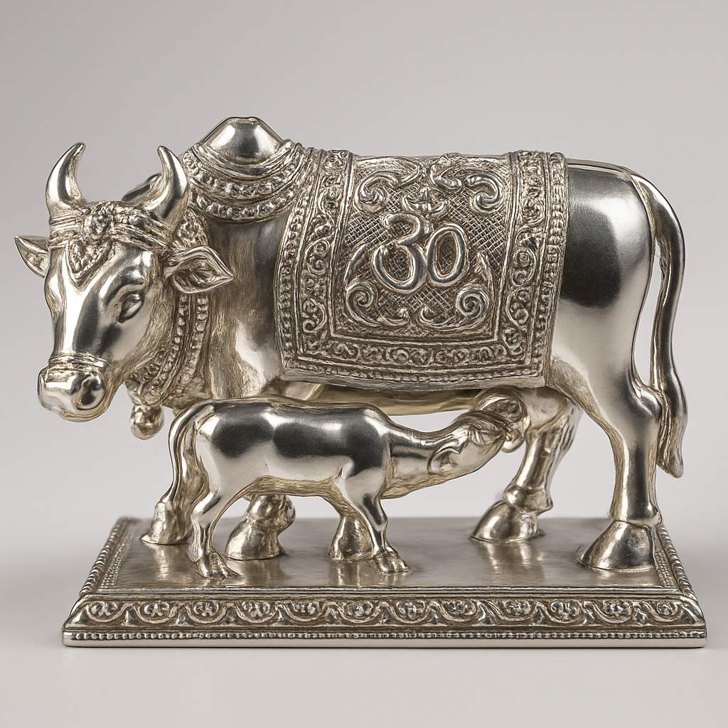 Silver Kamdhenu Cow Figurine