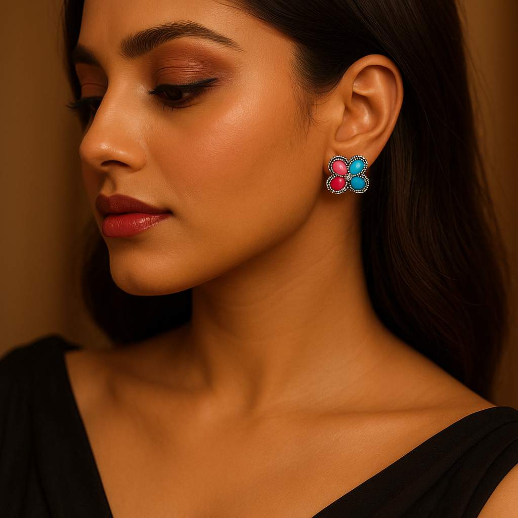 Silver Earring With Colored Stones