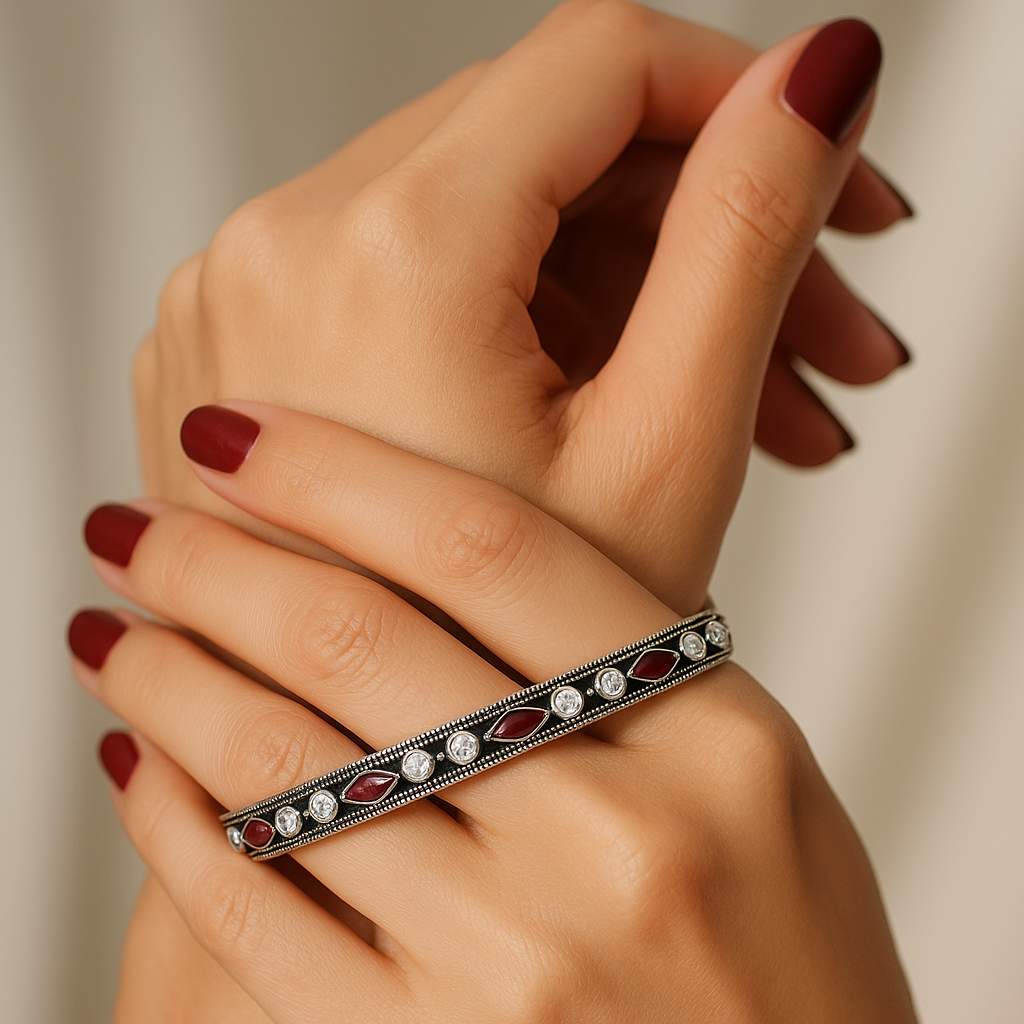 Silver Ruby With Zarkan Bangles