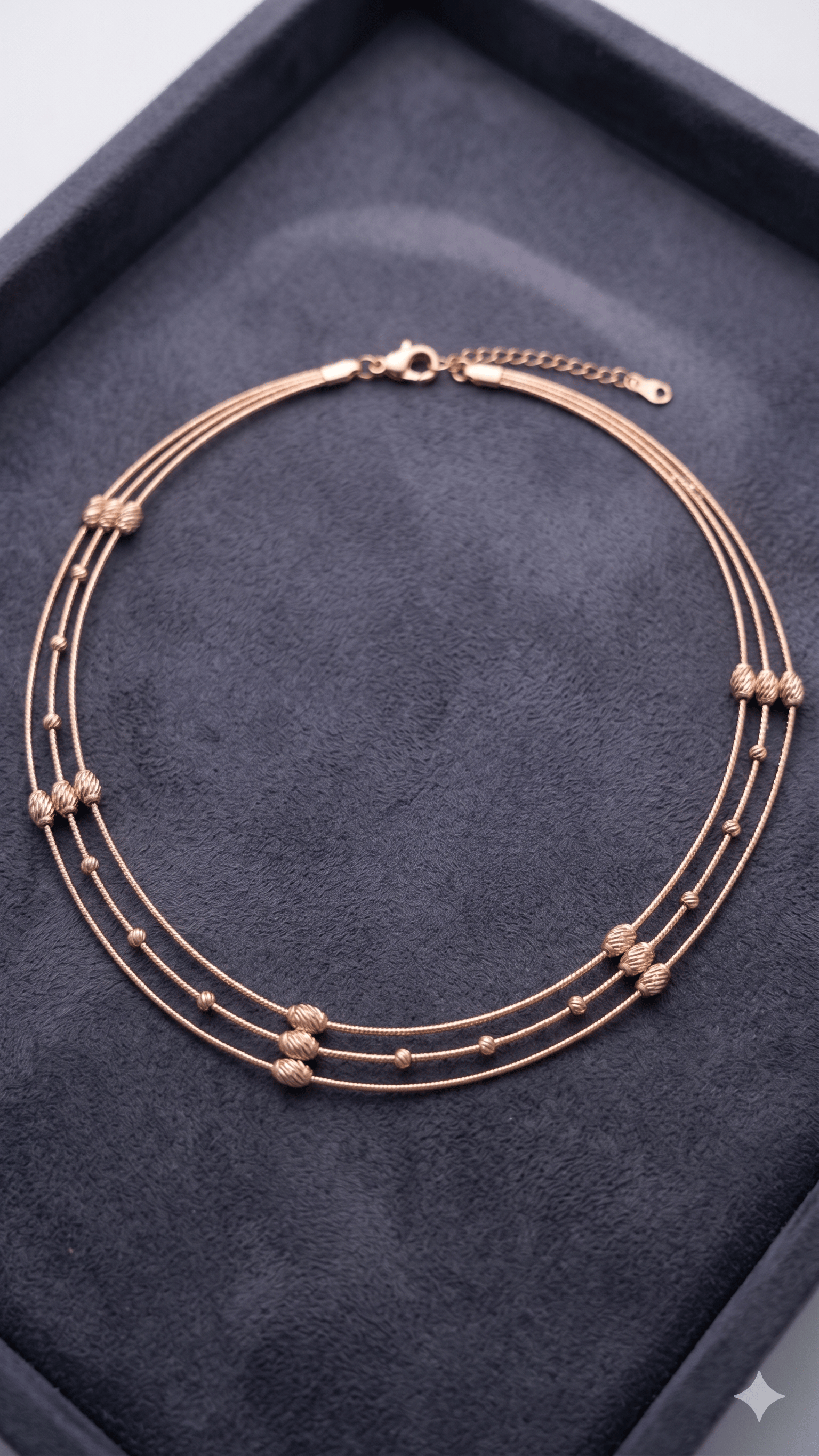 Triple Strand Rose Gold Beaded Necklace - Image 2