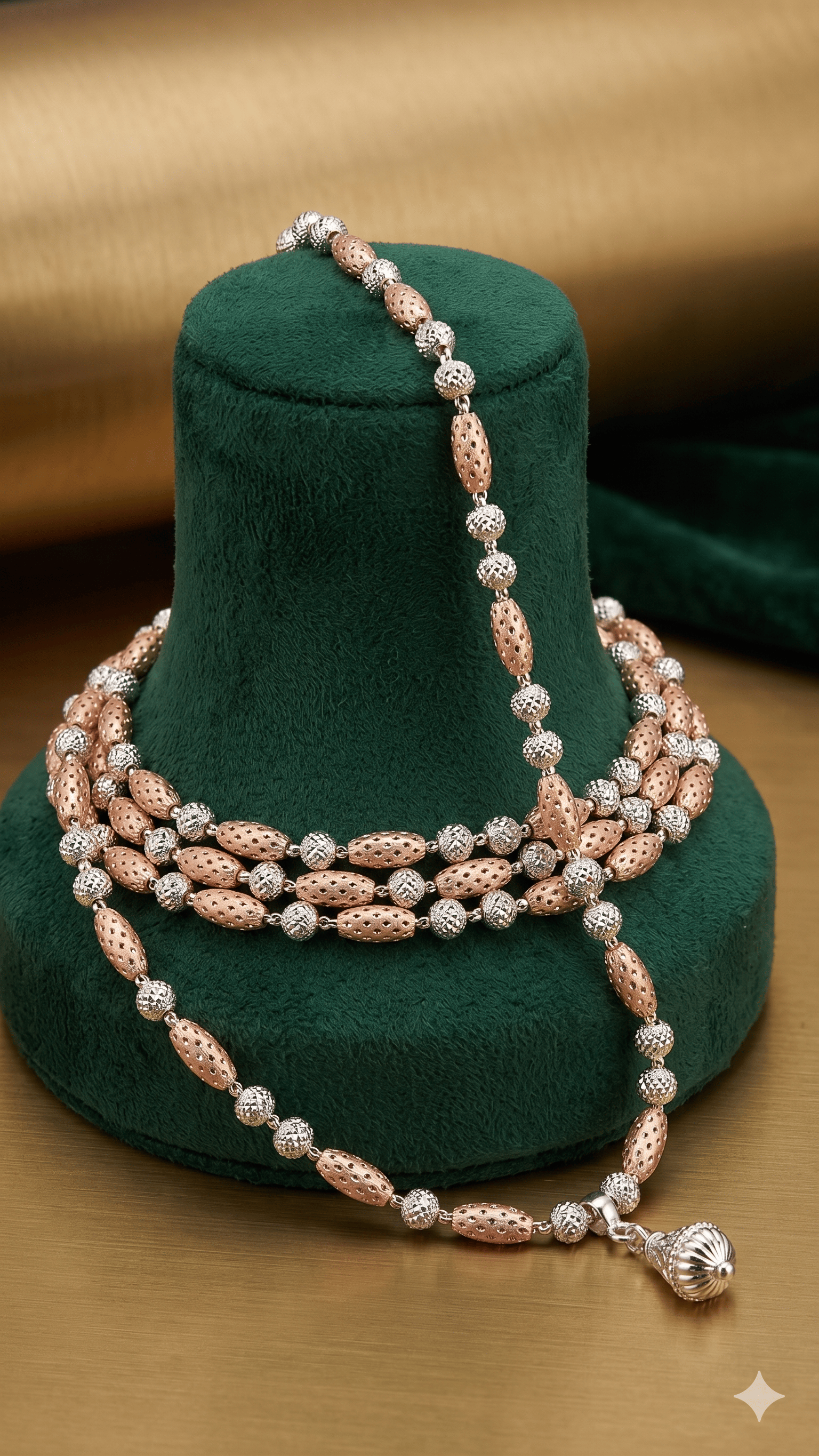 Dual-Tone Textured Bead Necklace - Image 2