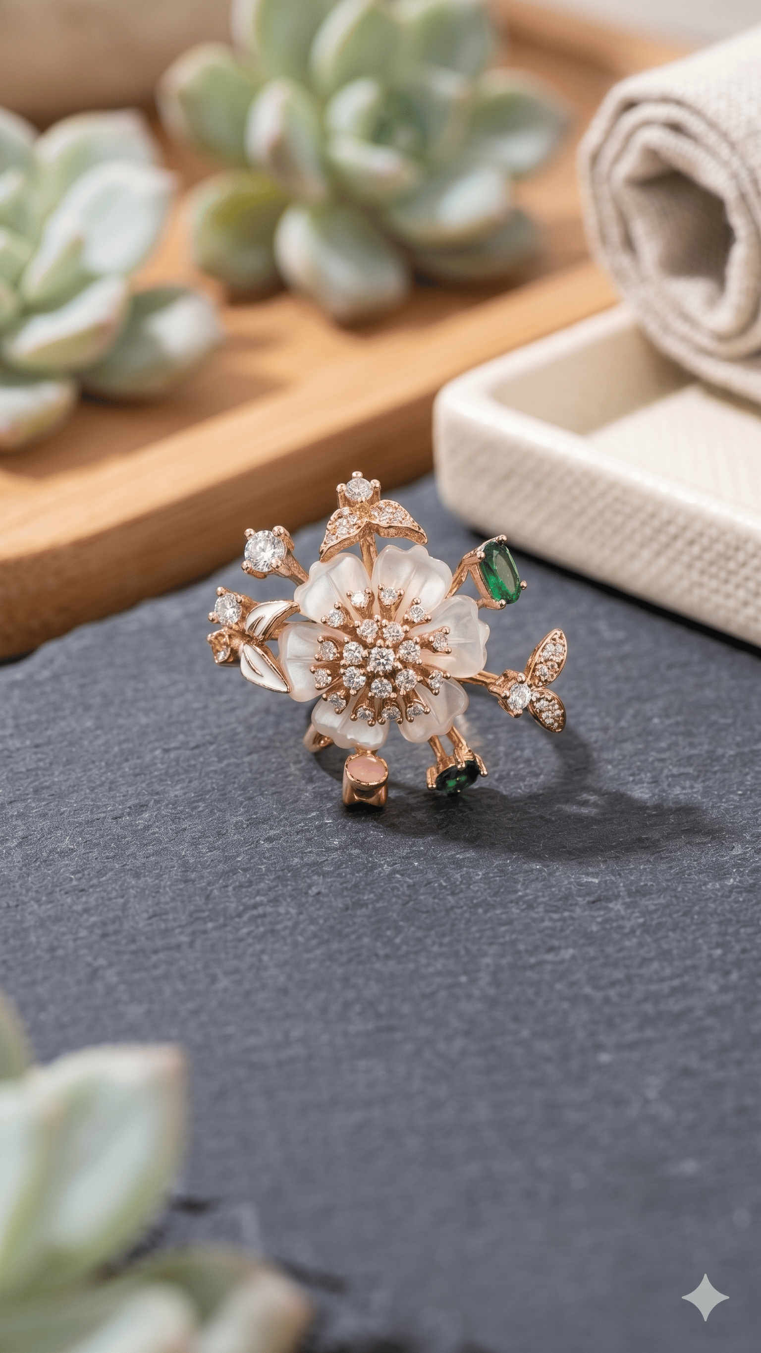 Rose Gold Floral Statement Ring - Image 2