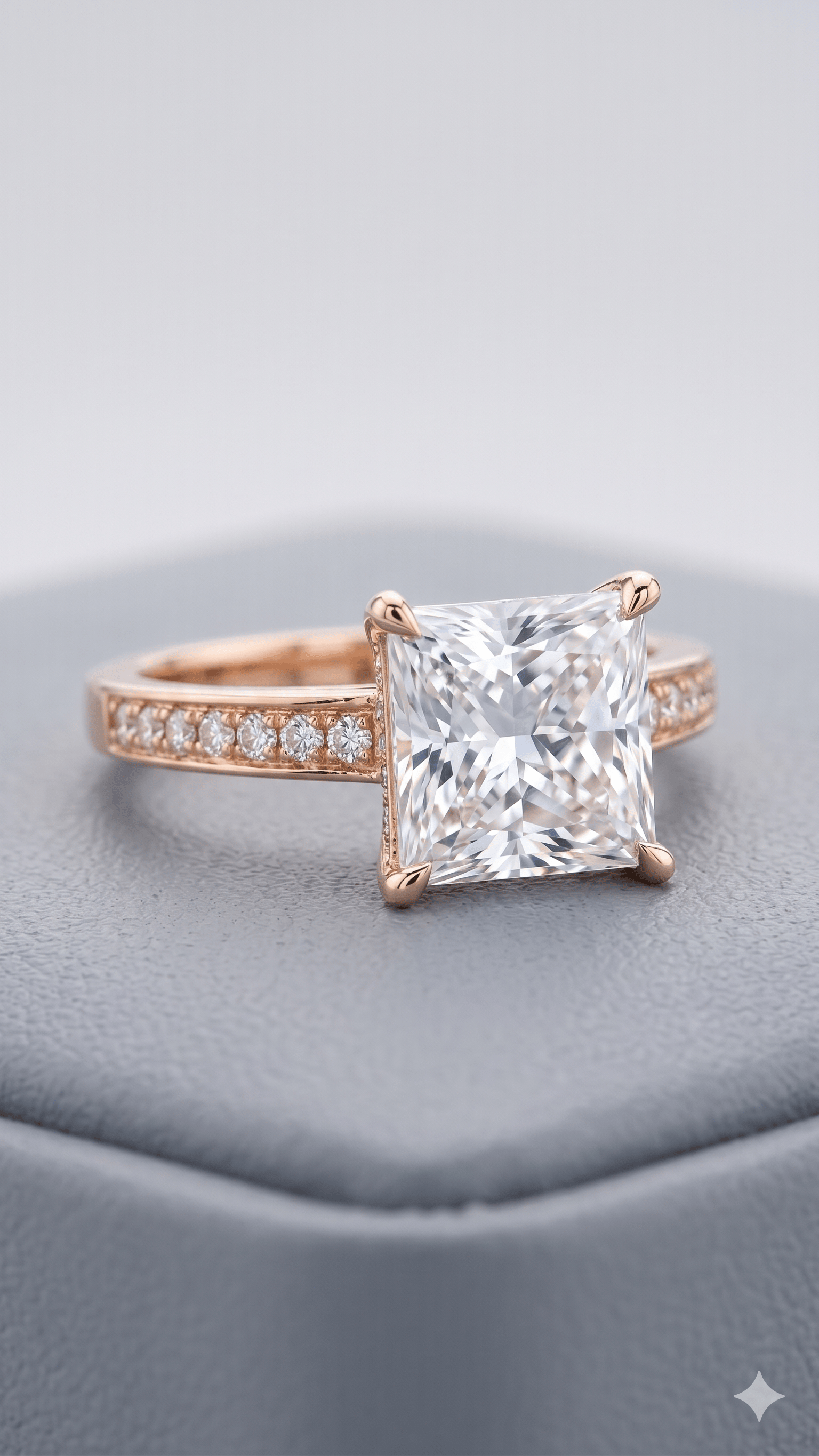 Princess-Cut Rose Gold Pavé Ring - Image 2