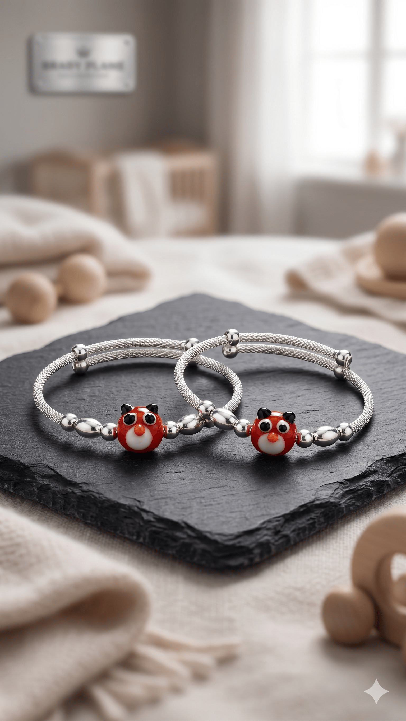 Adorable Red Bird Silver Baby Nazariya Bangles - Image 2