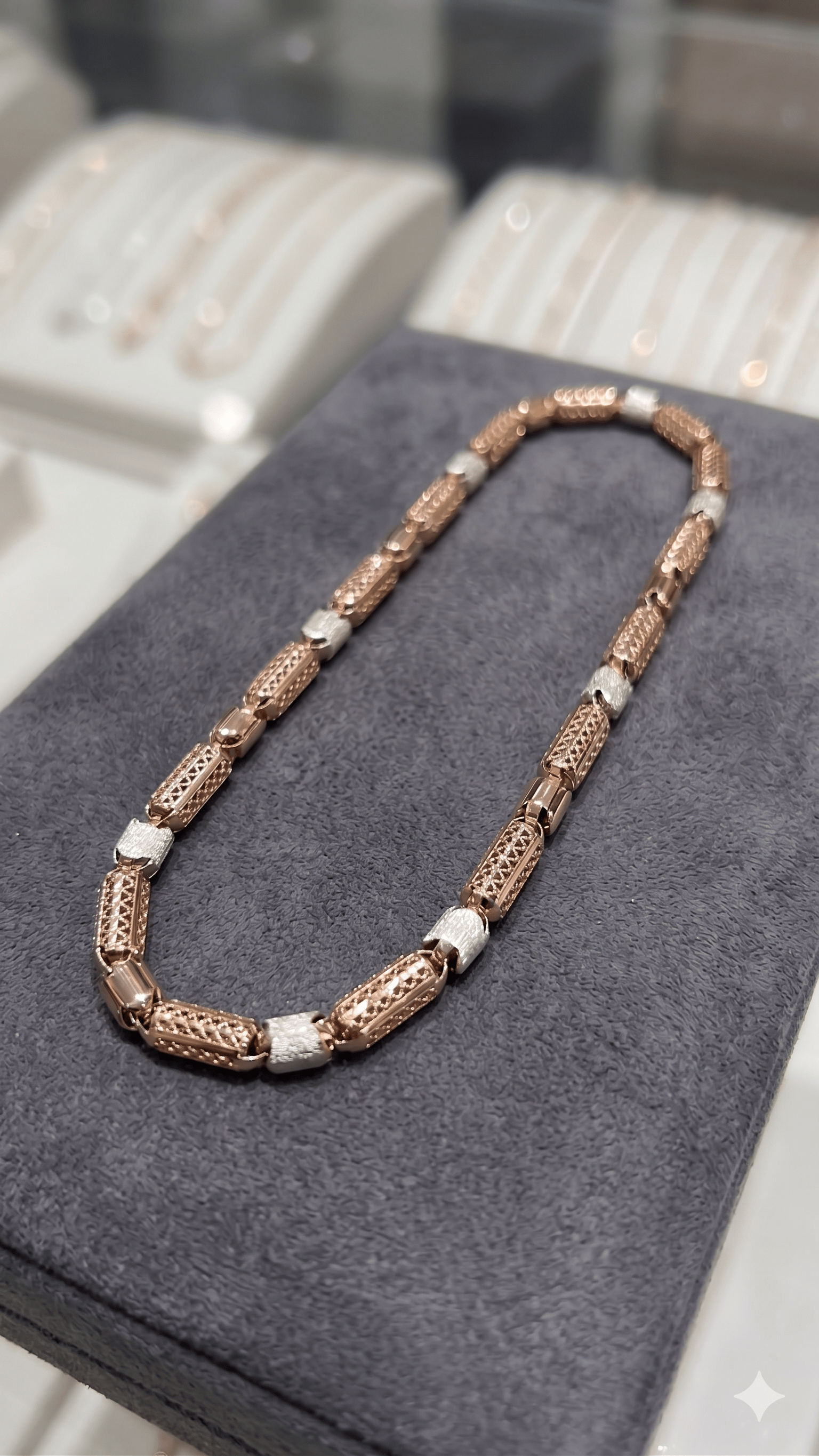 Two-Tone Filigree Cylinder Link Chain In 18k Gold And Rhodium Finish - Image 2