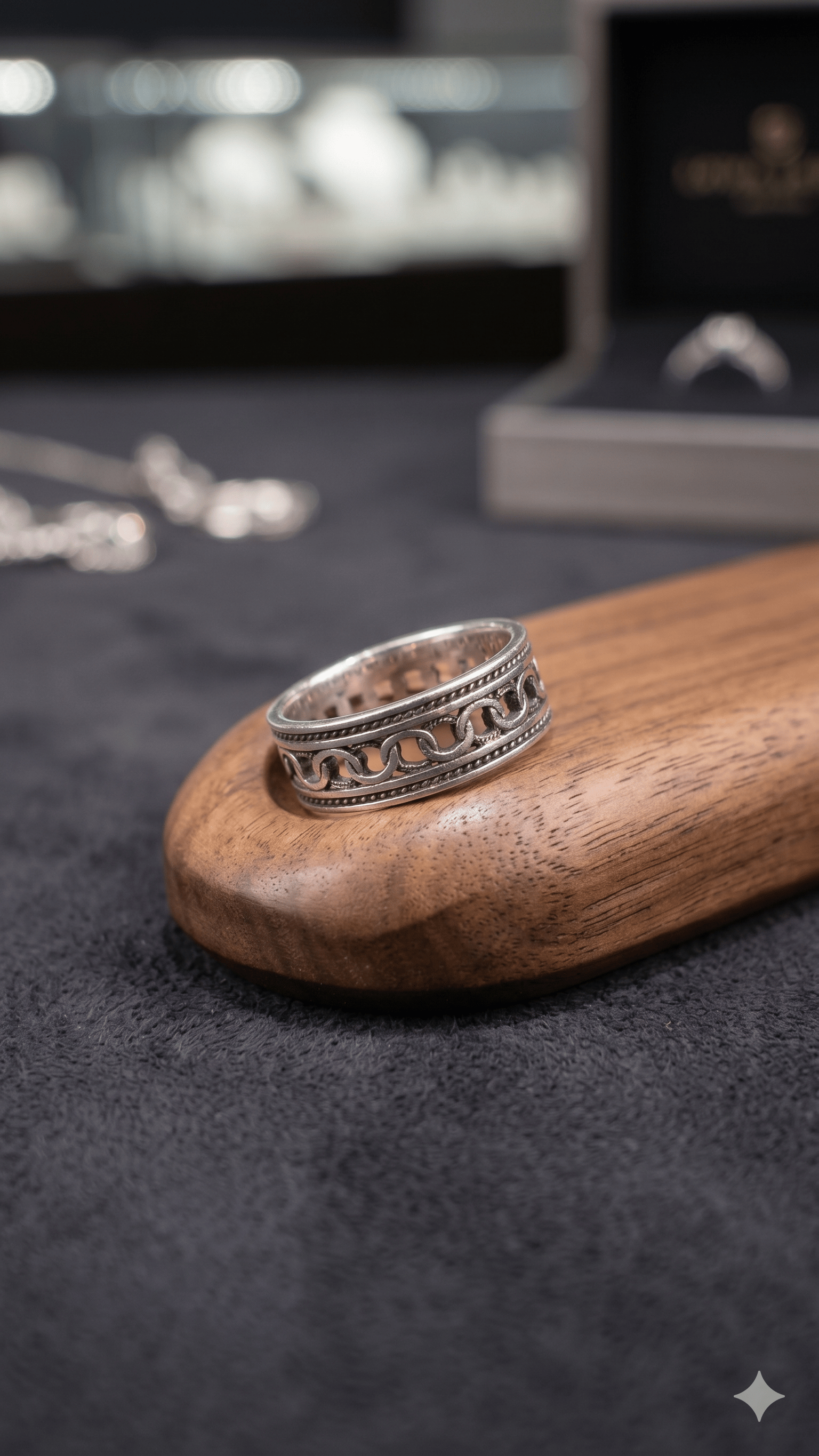 Vintage Oxidized Sterling Silver Cuban Link Spinner Band Ring - Image 2