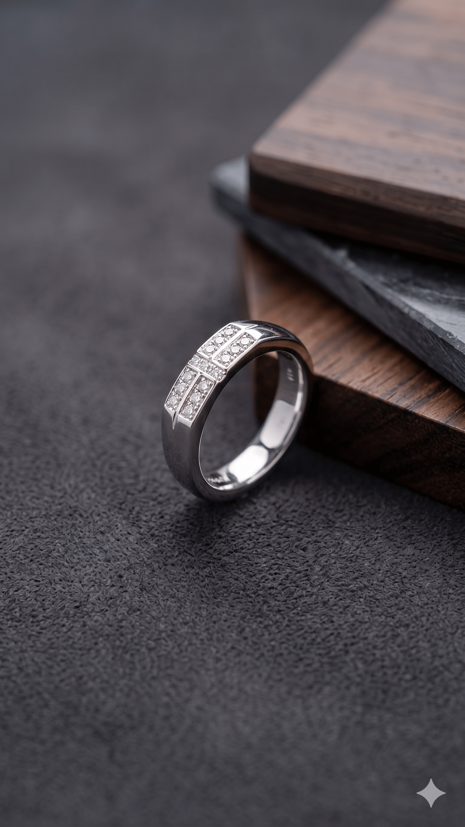 Men's Sterling Silver Inset Diamond Band - Image 3