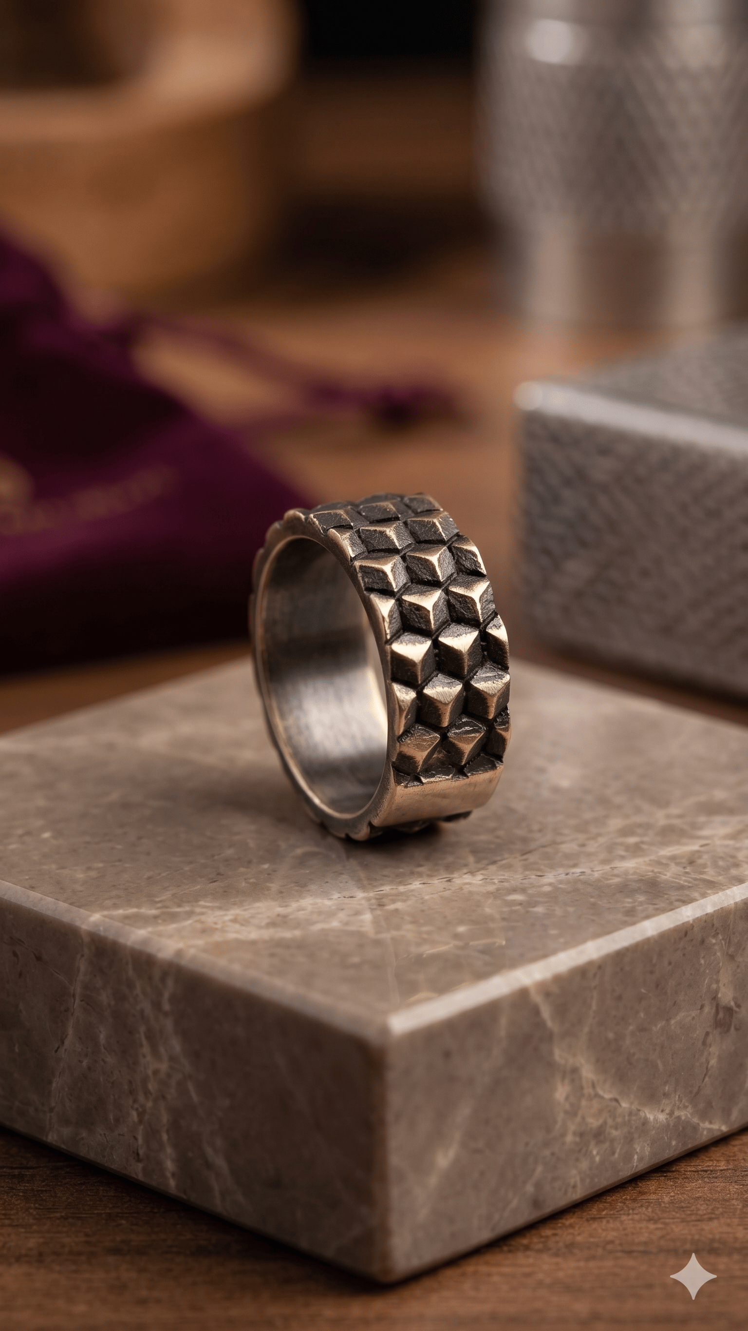 Artisan Geometric Oxidized Silver Band - Image 2