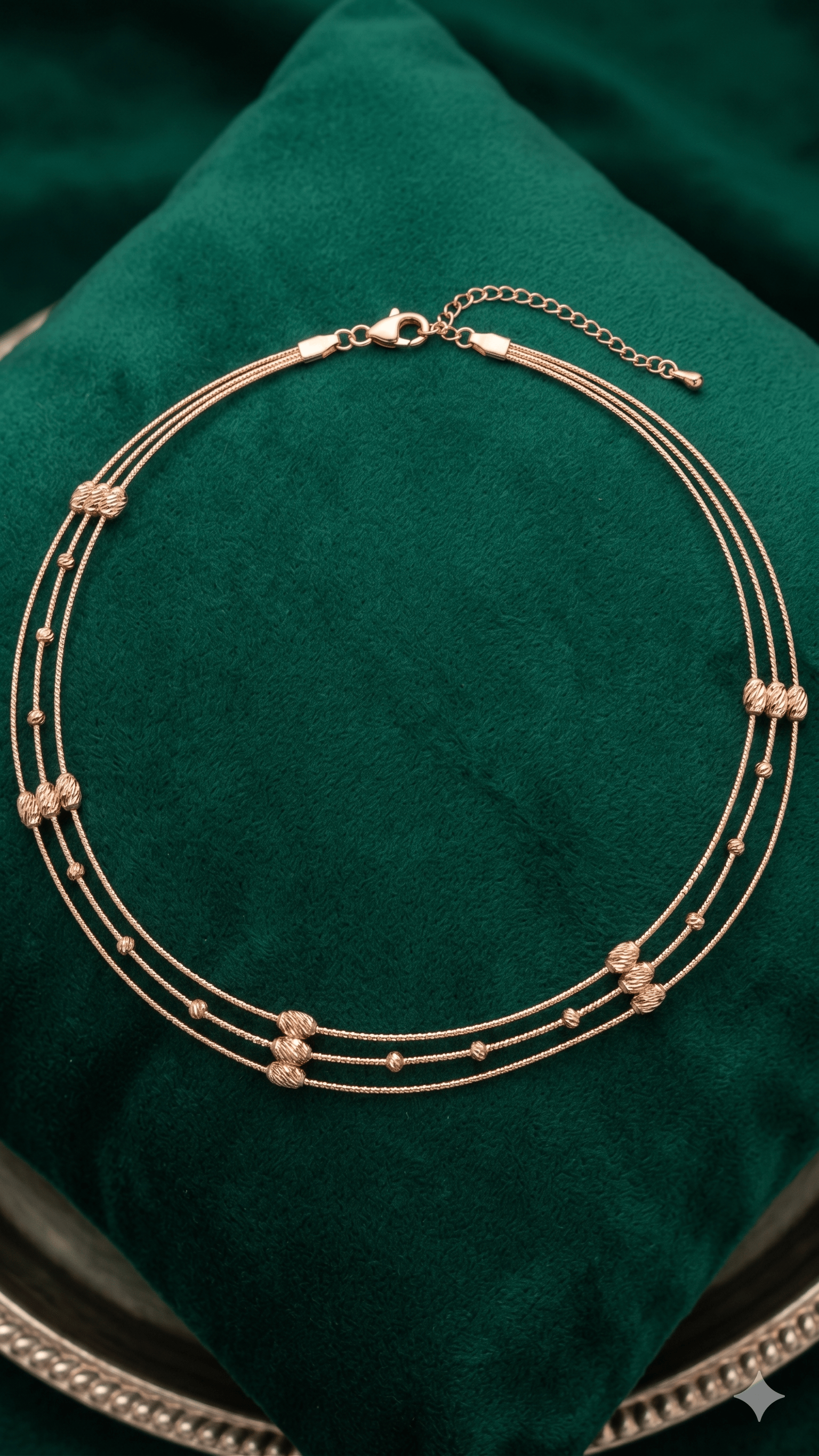 Triple Strand Rose Gold Beaded Necklace - Image 3