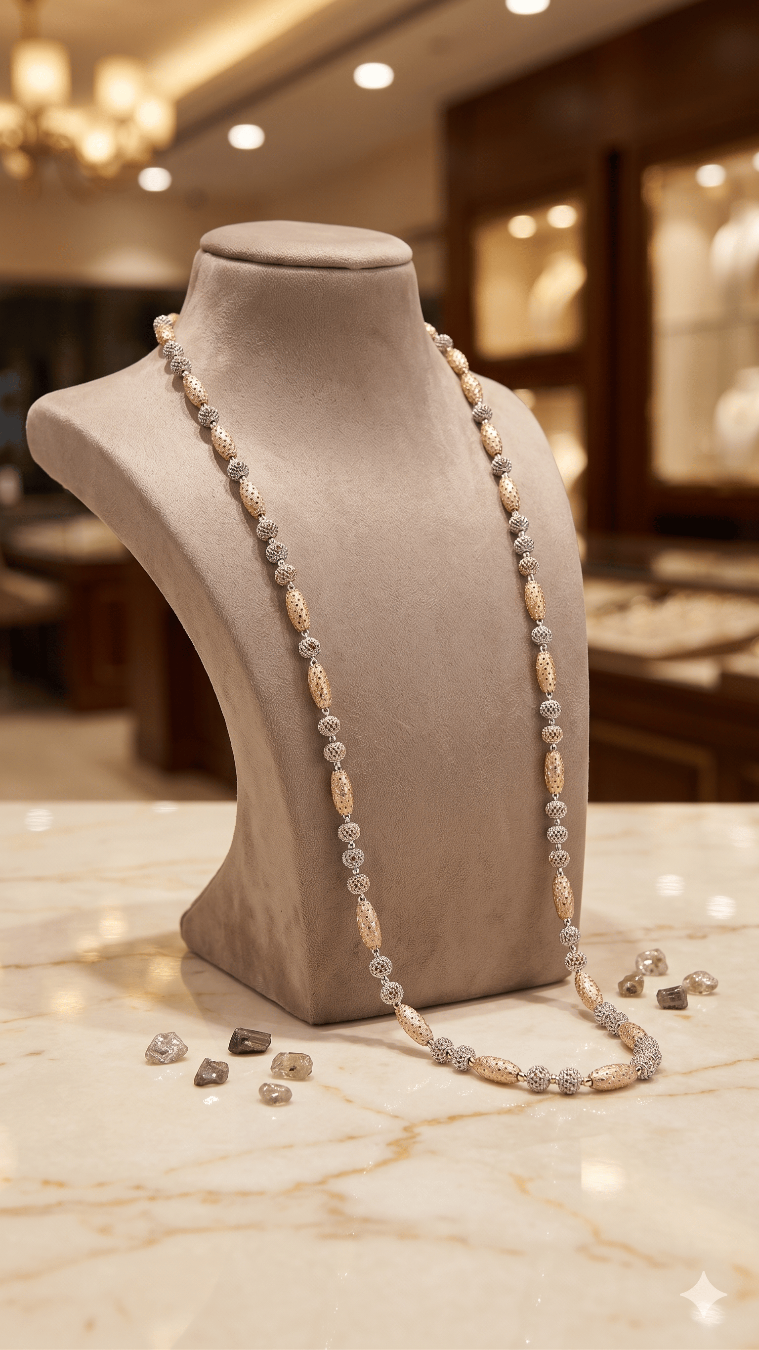 Dual-Tone Textured Bead Necklace - Image 3