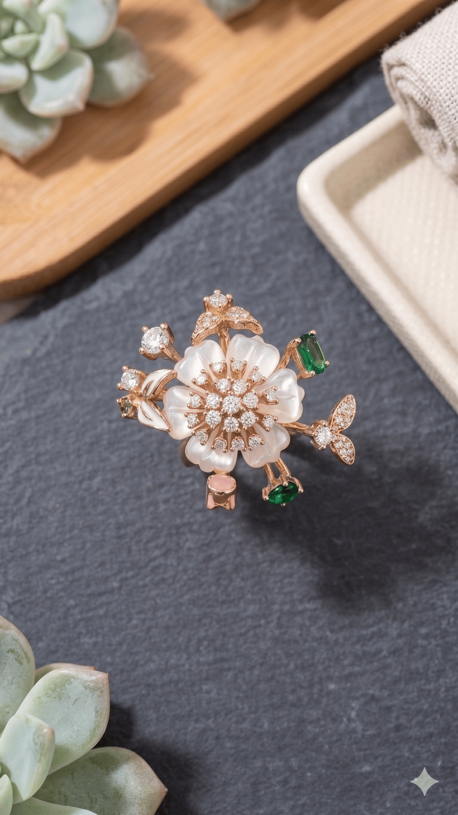 Rose Gold Floral Statement Ring - Image 3
