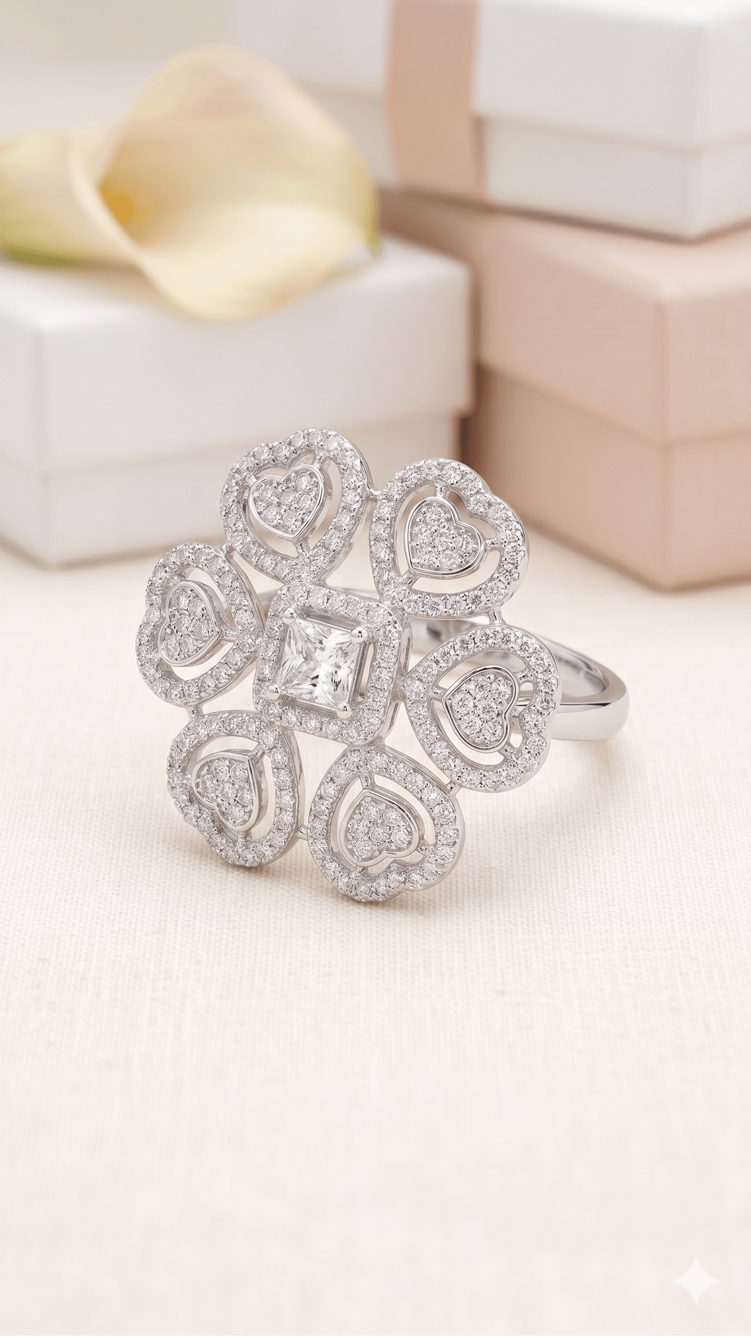 Exquisite Heart-Shaped Kundan & Stone Cocktail Ring - Image 3