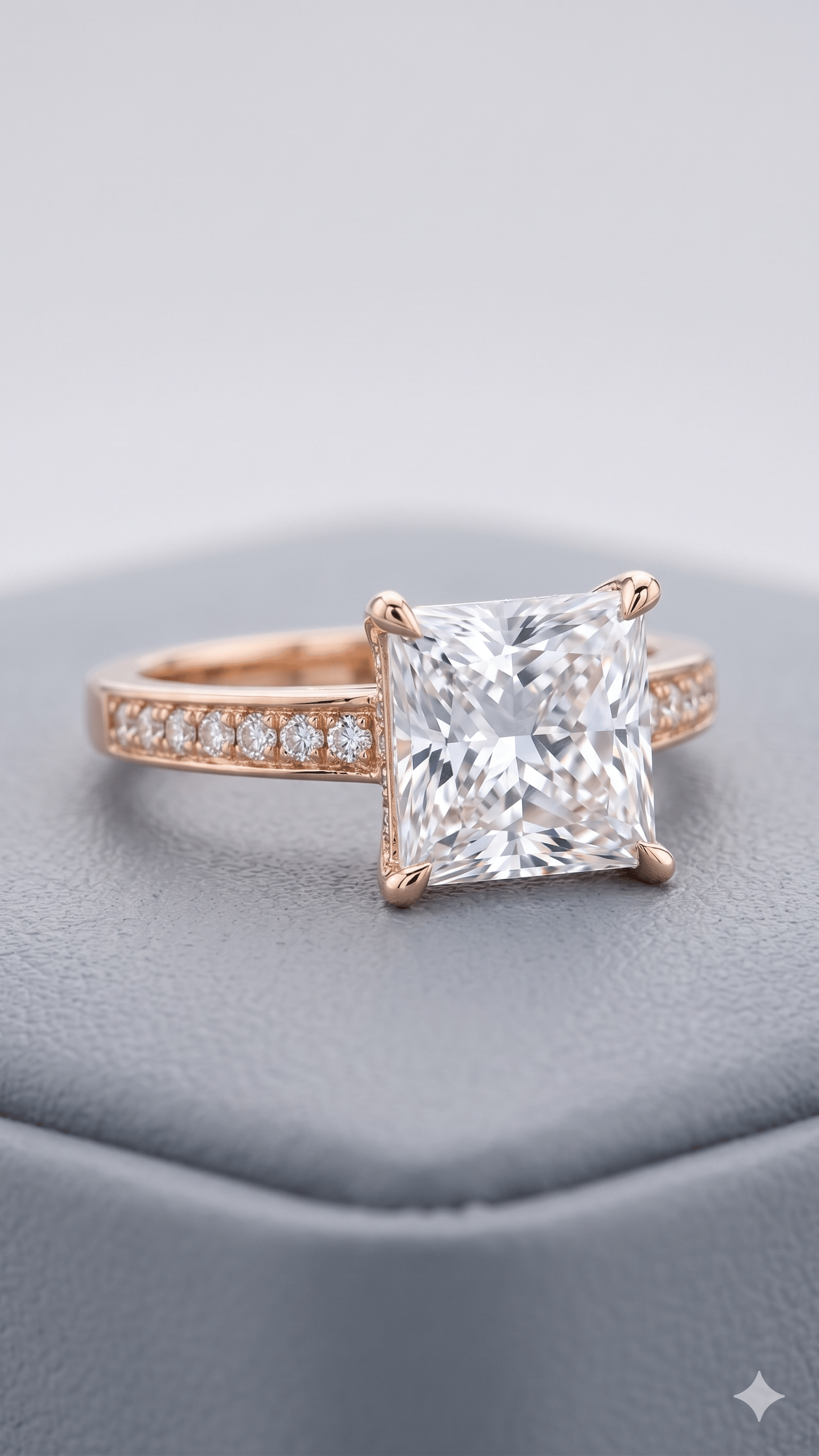 Princess-Cut Rose Gold Pavé Ring - Image 3