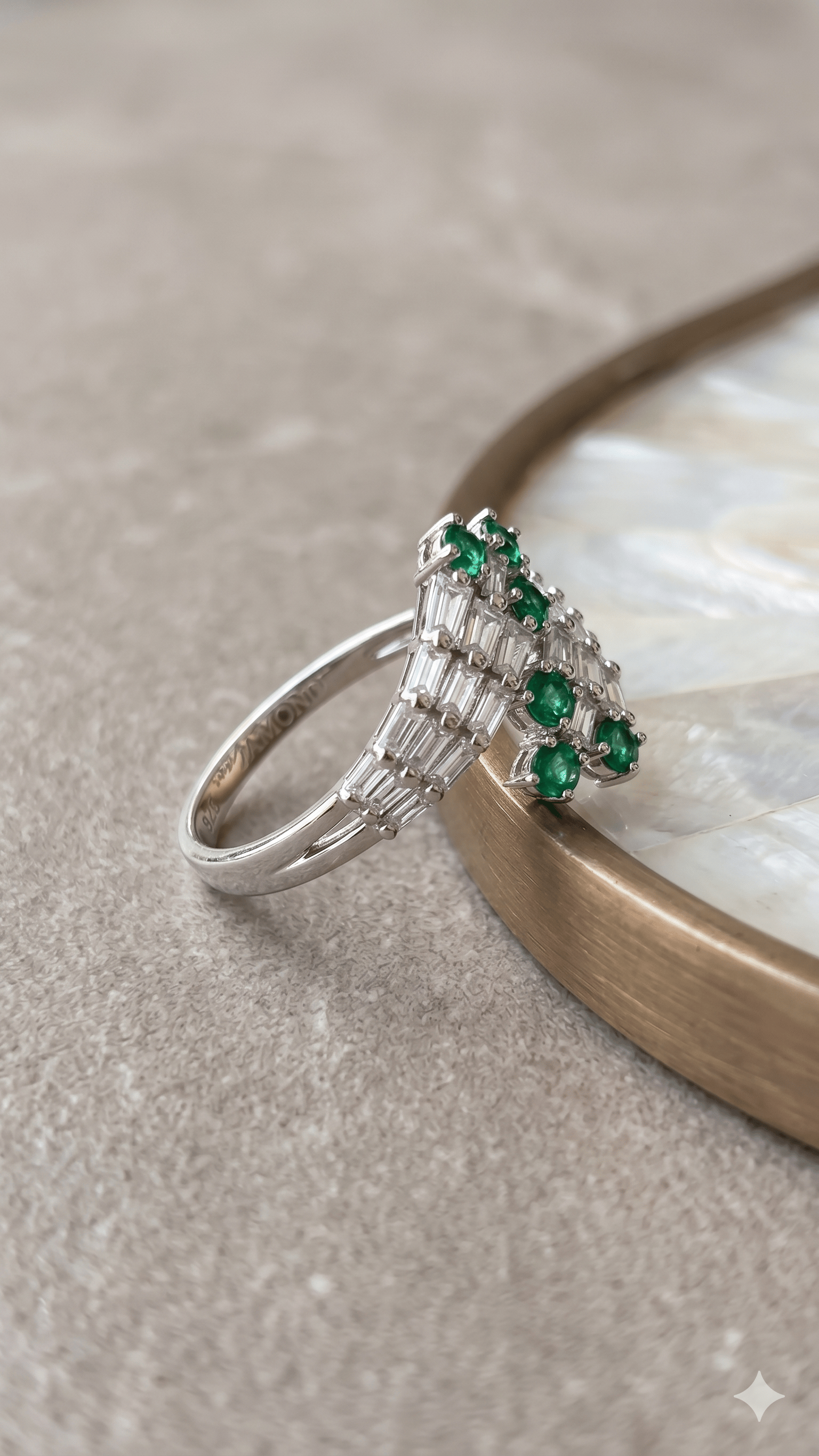 Starlight Emerald & Baguette Wrap Ring In 925 Sterling Silver