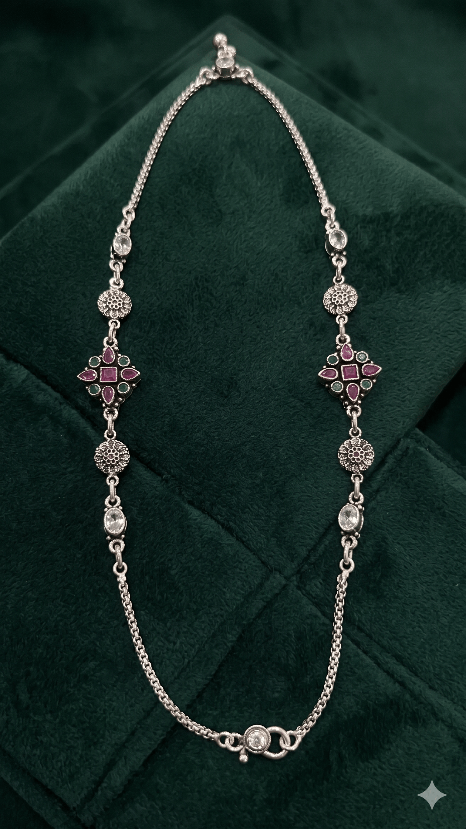 Ethereal Oxidized Silver Payal – Floral Stone Craft - Image 3