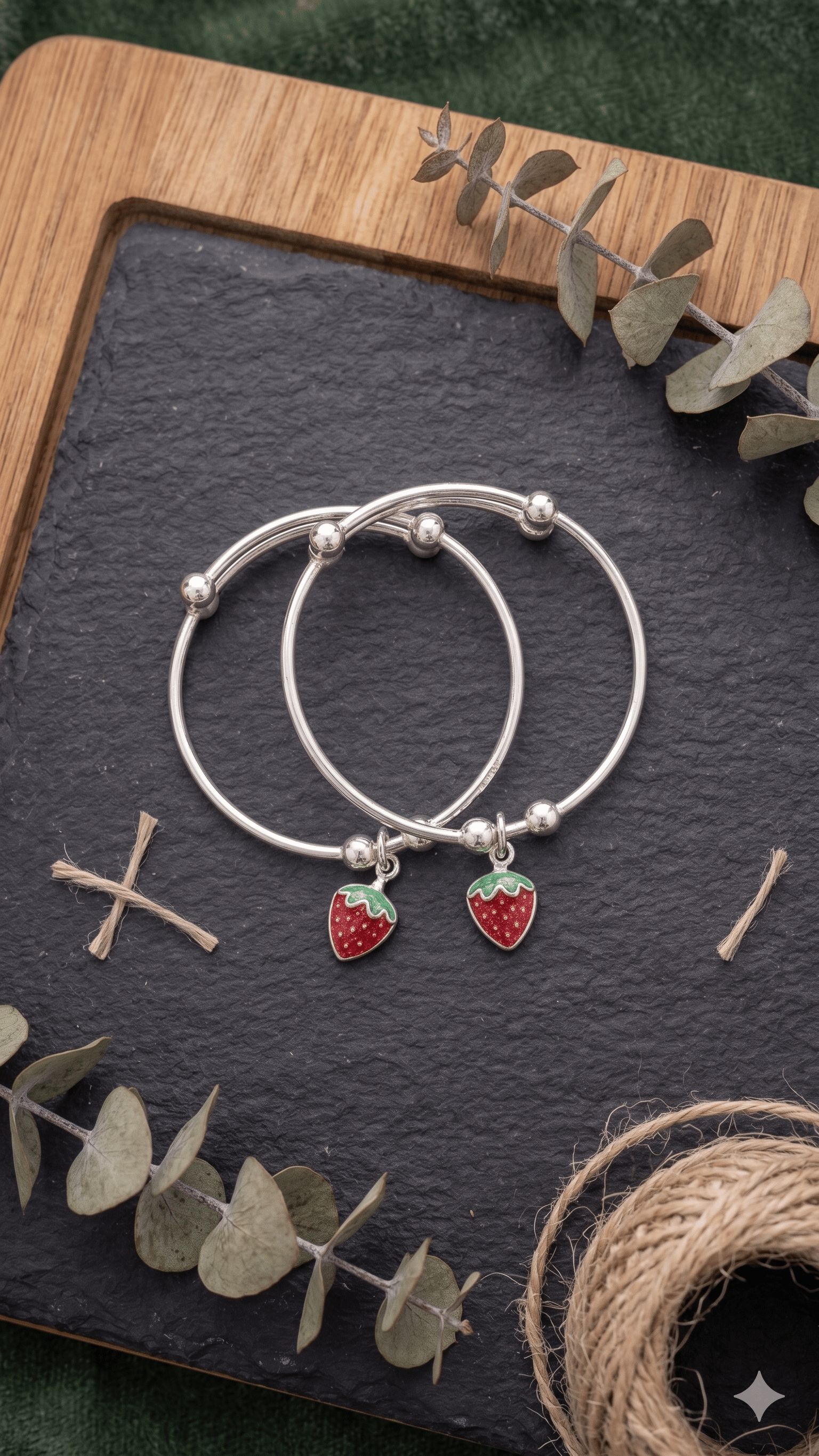 Silver Strawberry Baby Bangles - Image 3