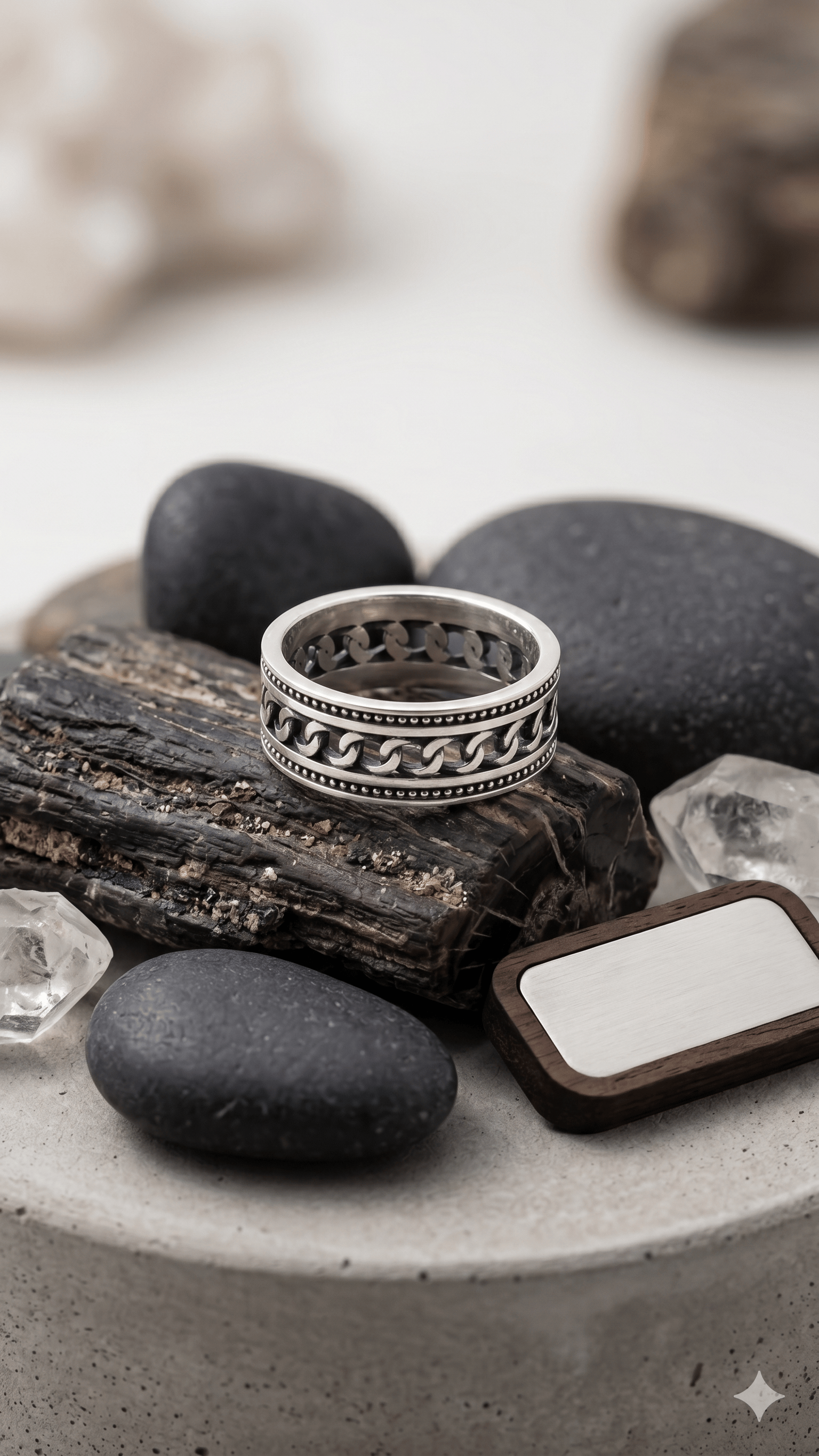 Vintage Oxidized Sterling Silver Cuban Link Spinner Band Ring - Image 3