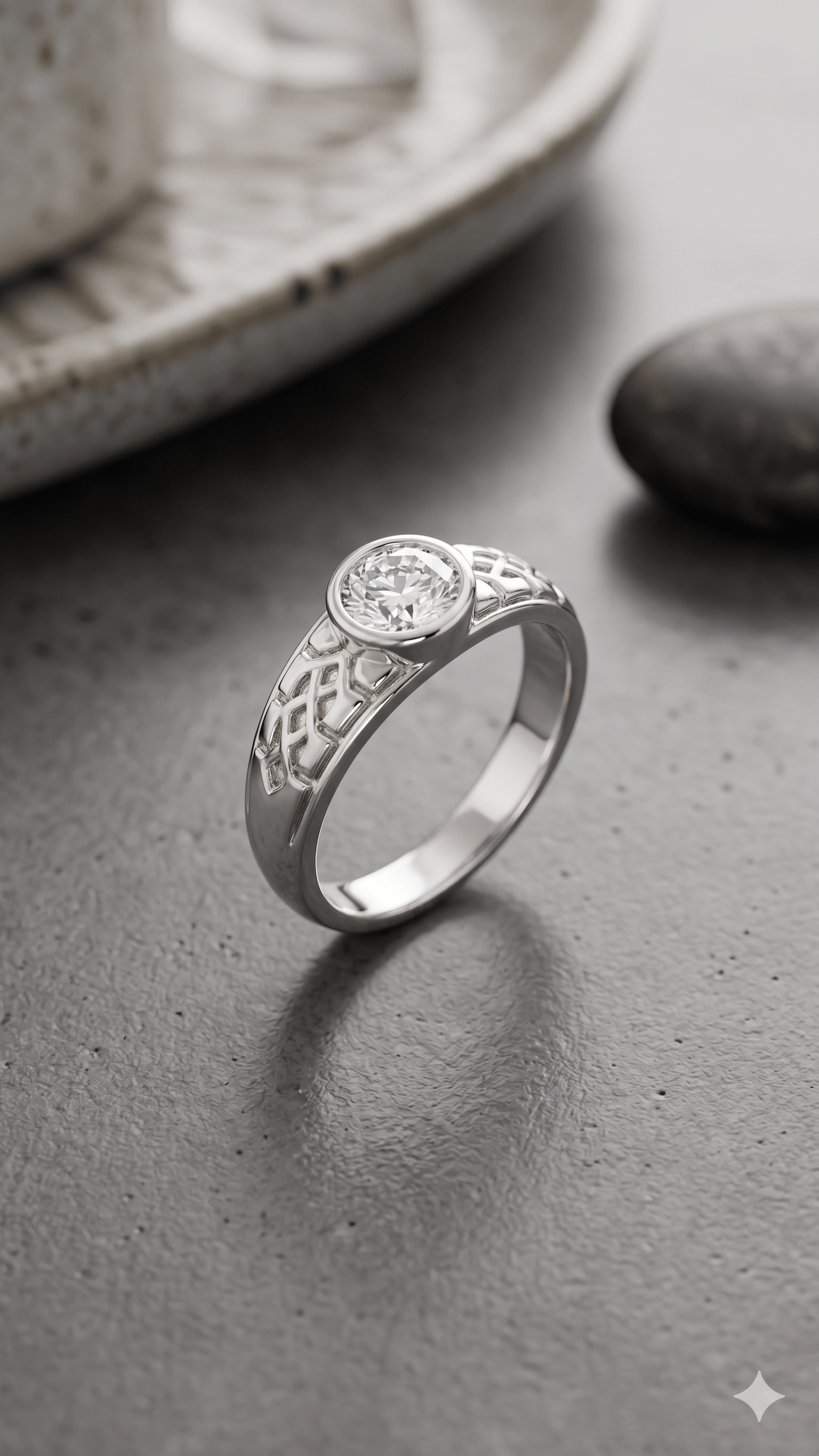 Elegant Silver-Finish Lattice Band Ring - Image 3