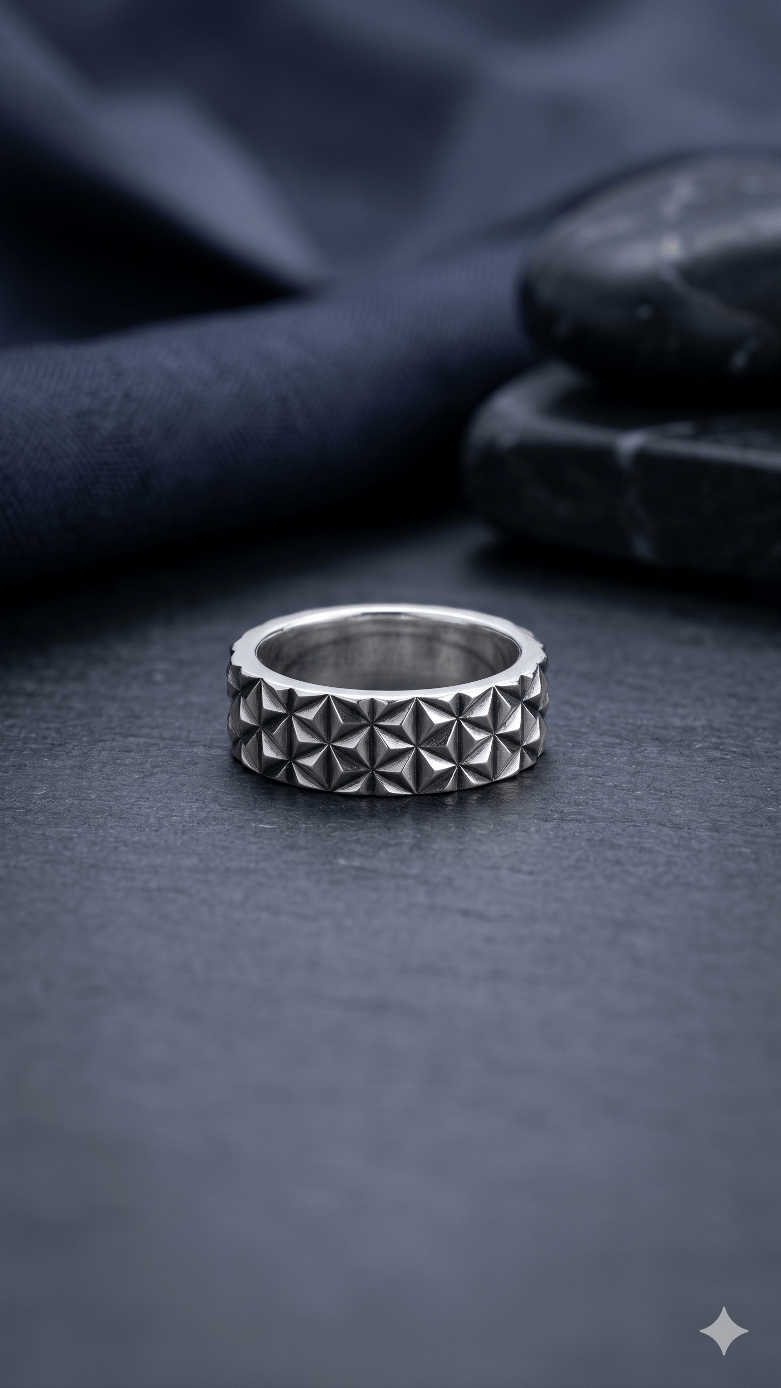 Artisan Geometric Oxidized Silver Band - Image 3