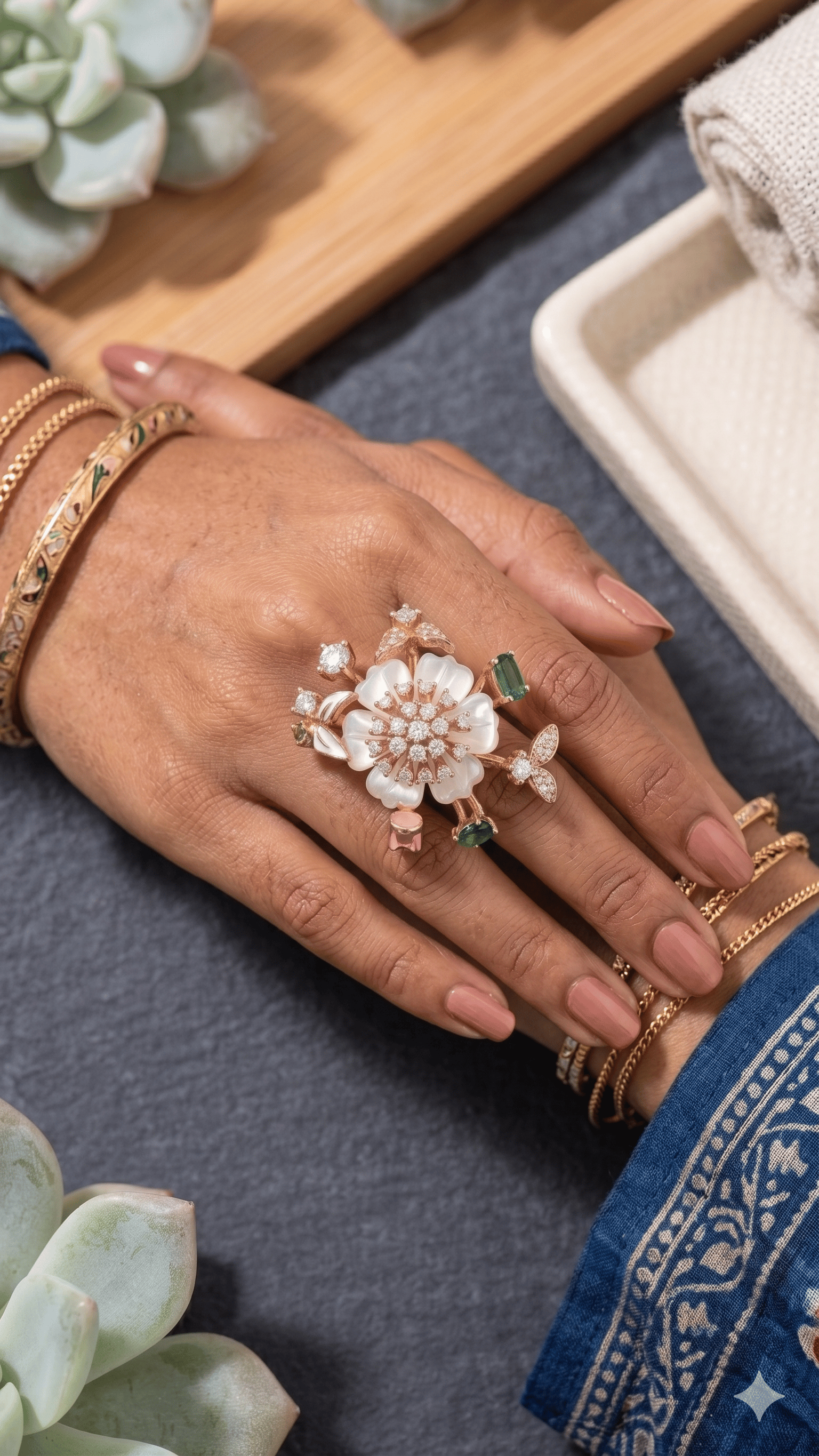 Rose Gold Floral Statement Ring