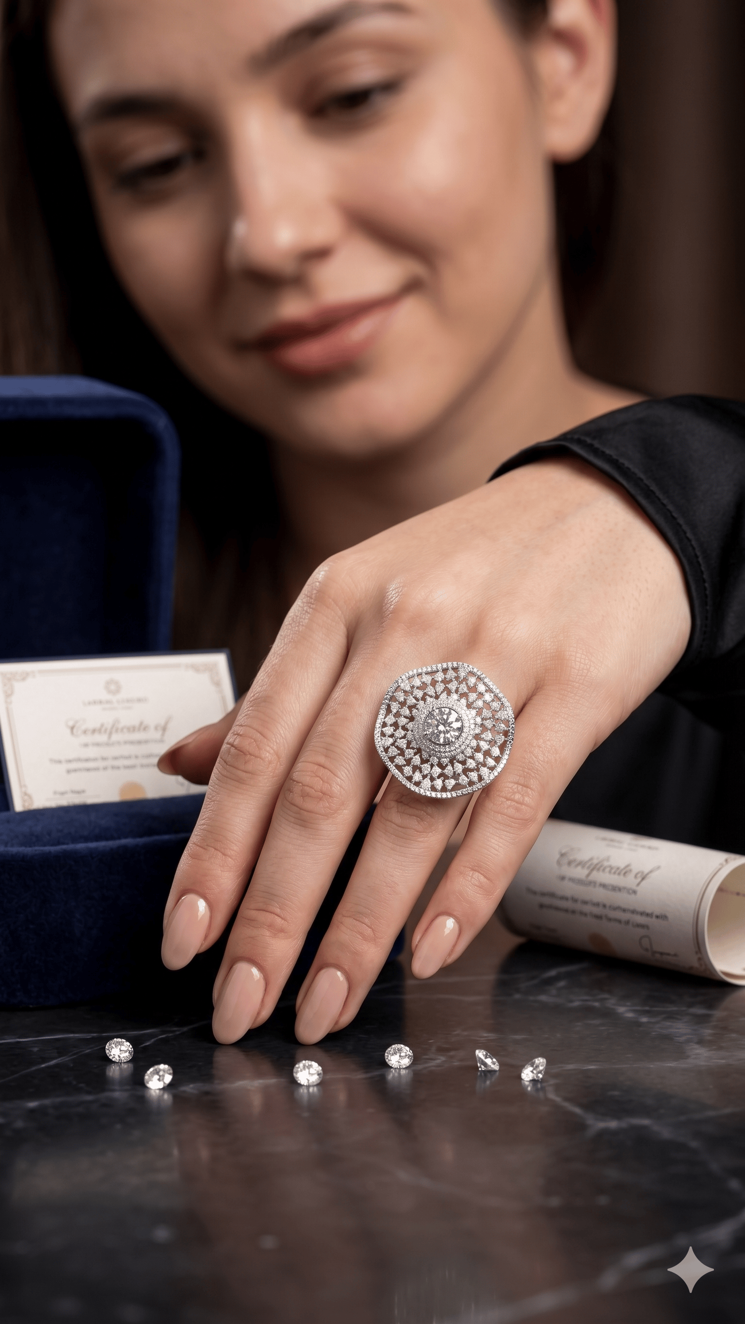 Imperial Halo Statement Ring In Silver Finish