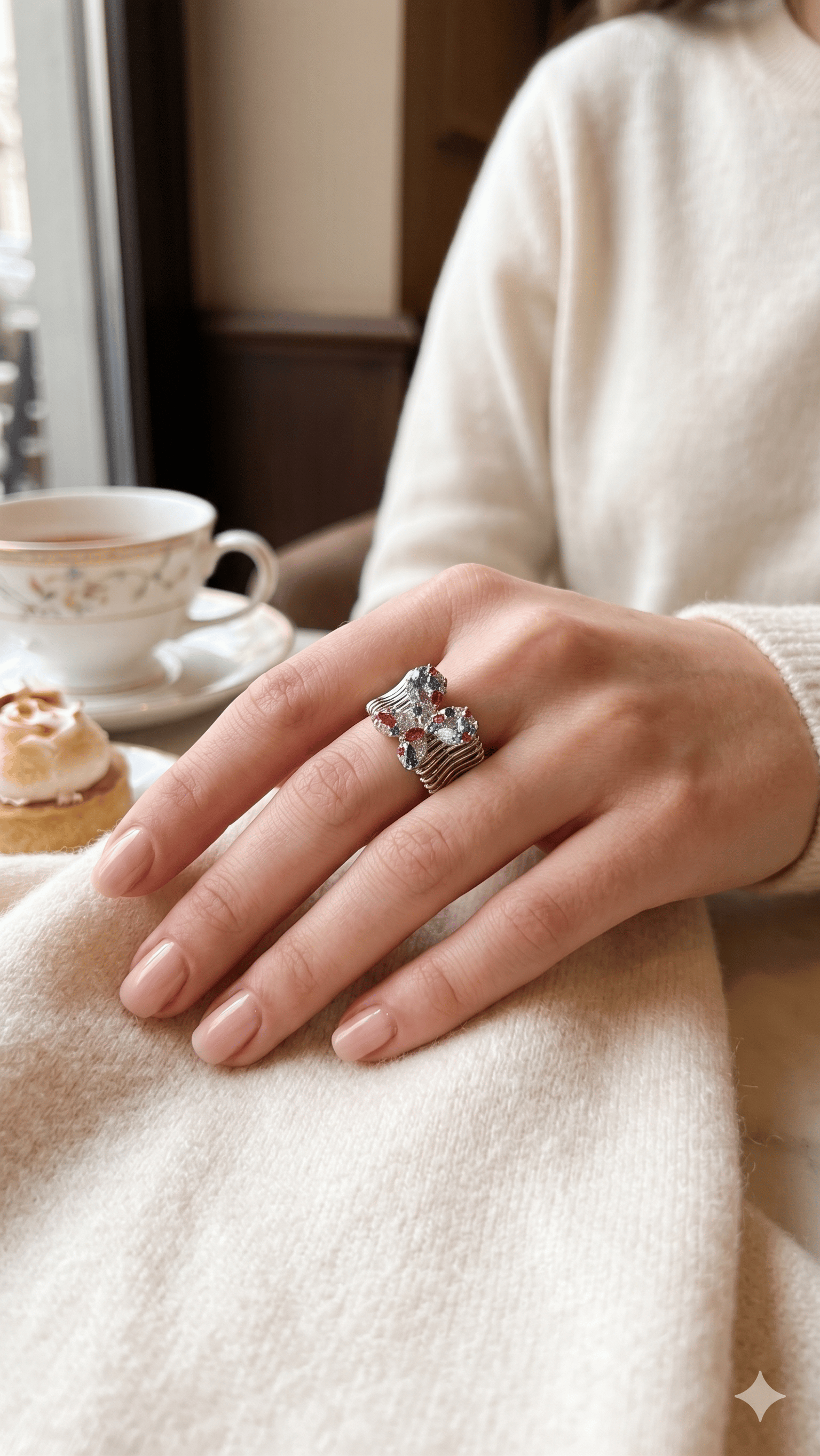 Silver-Tone Multi-Colored Pavé Butterfly Stretch Statement Ring