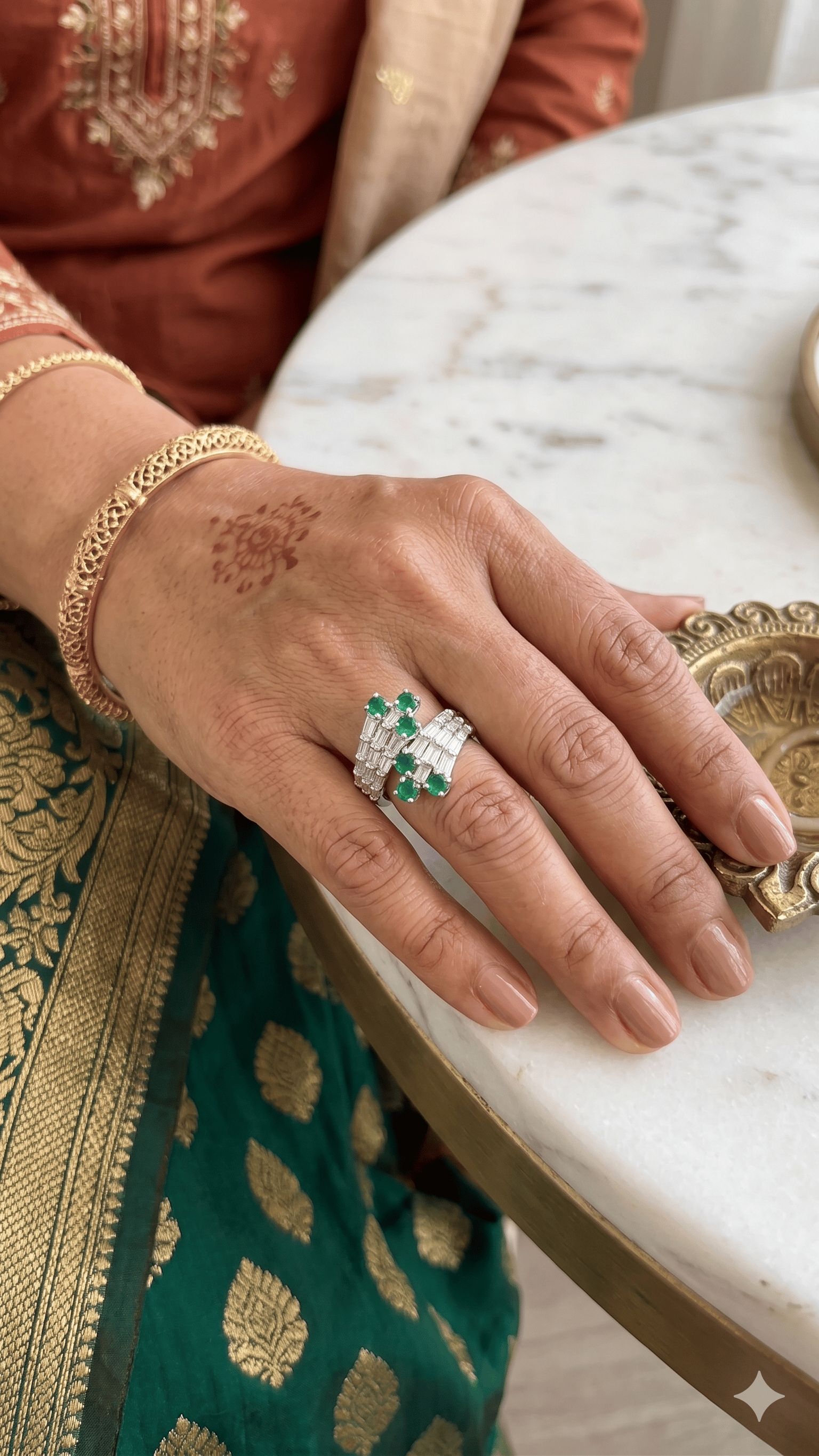 Starlight Emerald & Baguette Wrap Ring In 925 Sterling Silver - Image 2