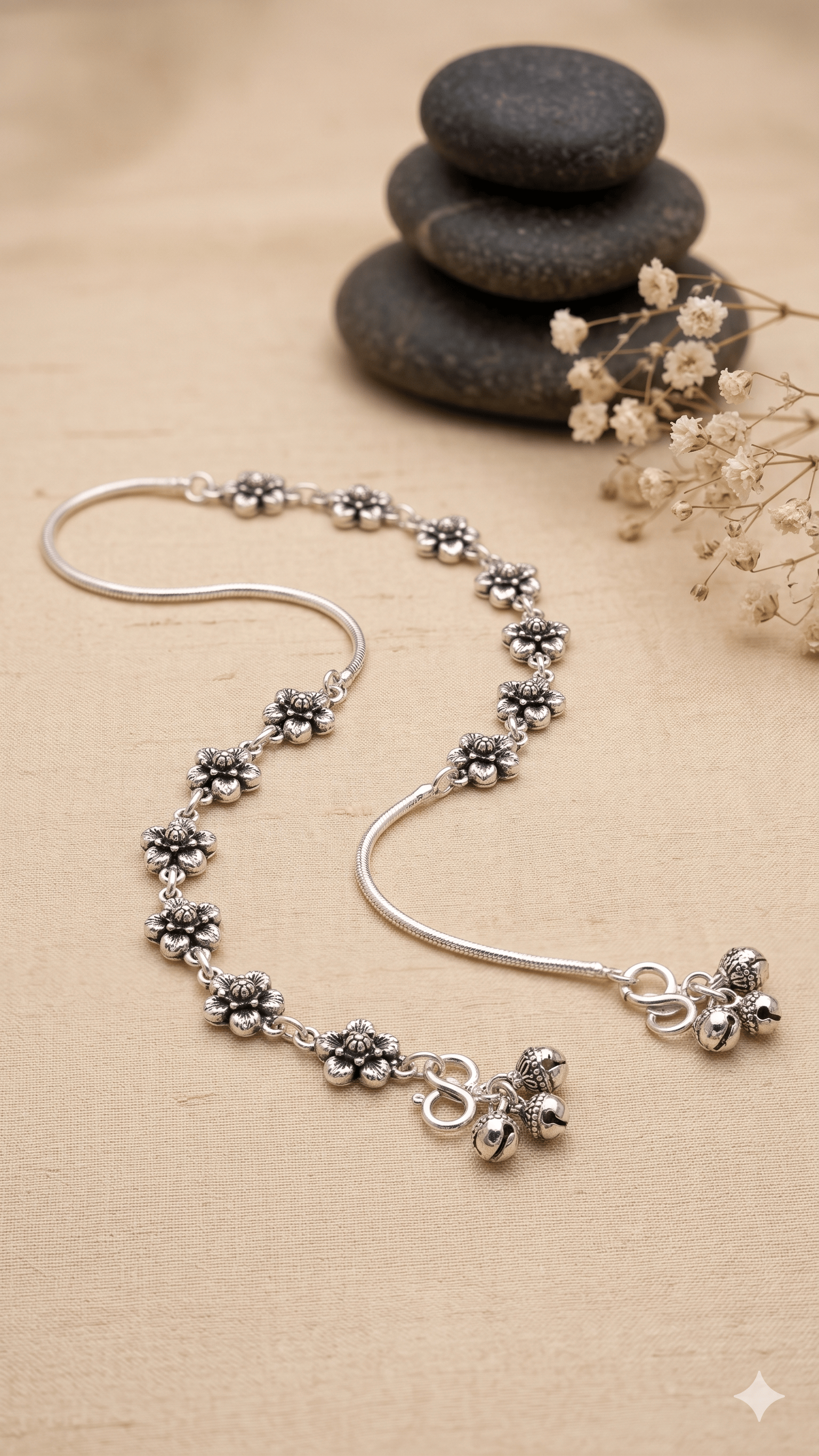 Floral Elegance Oxidized Silver Payal - Image 2