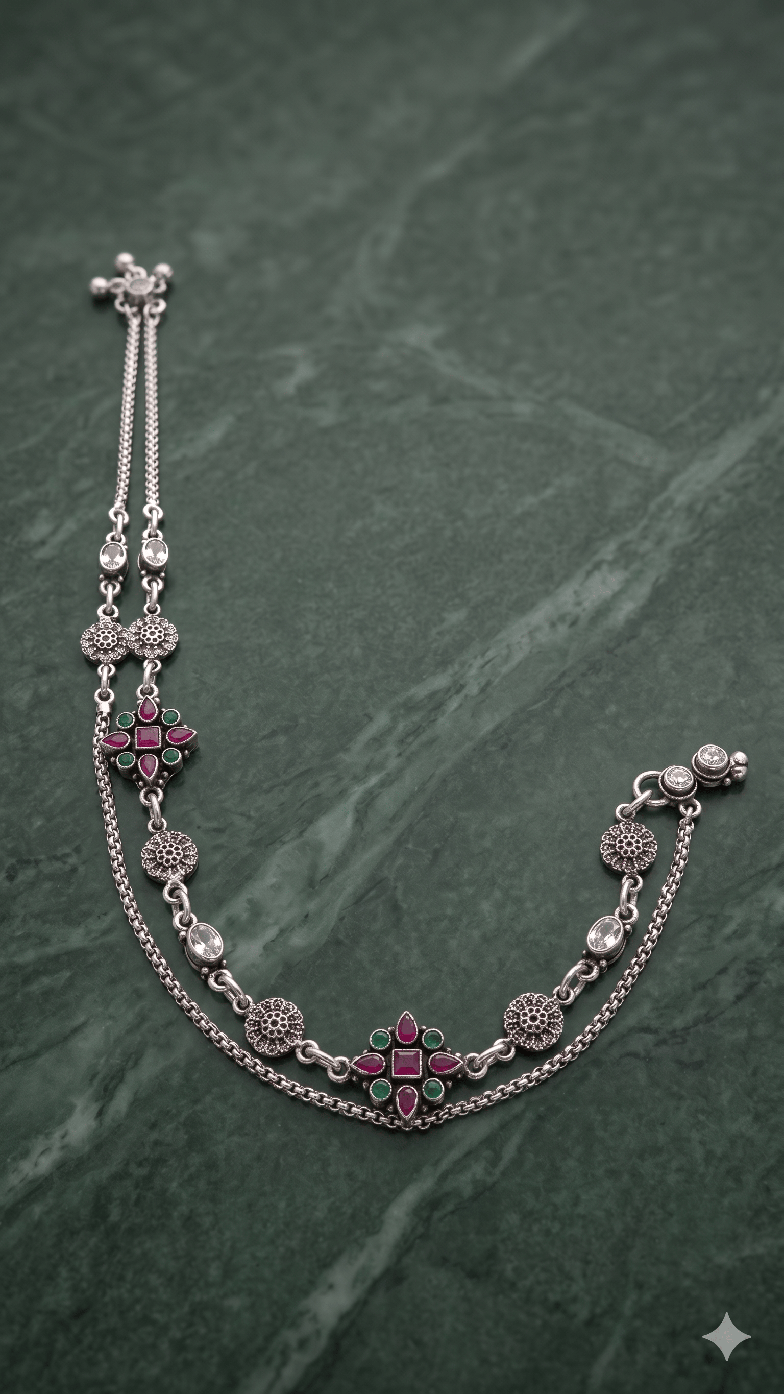 Ethereal Oxidized Silver Payal – Floral Stone Craft