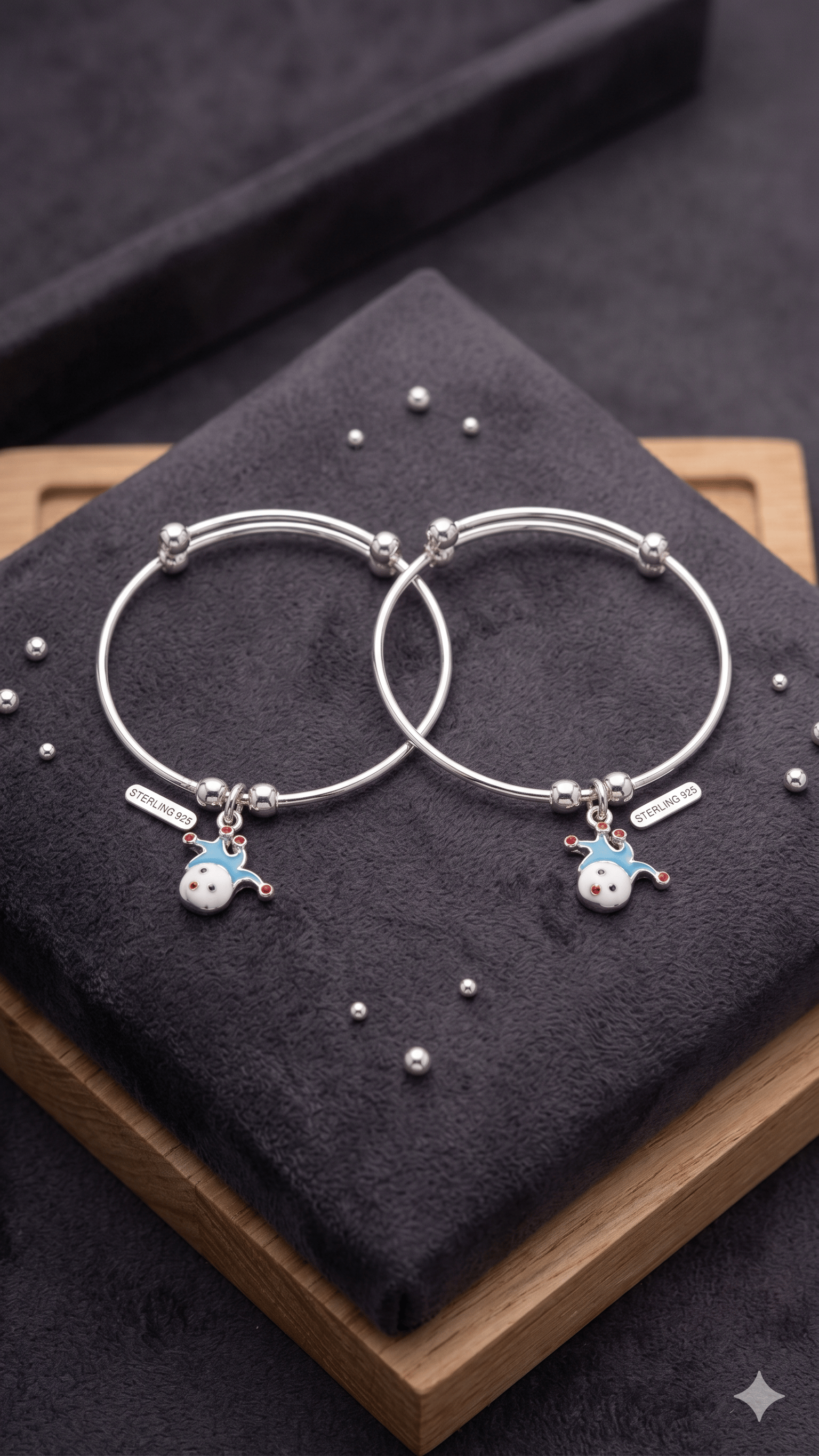 Sterling Silver Adjustable Baby Nazariya Bangles With Clown Charms