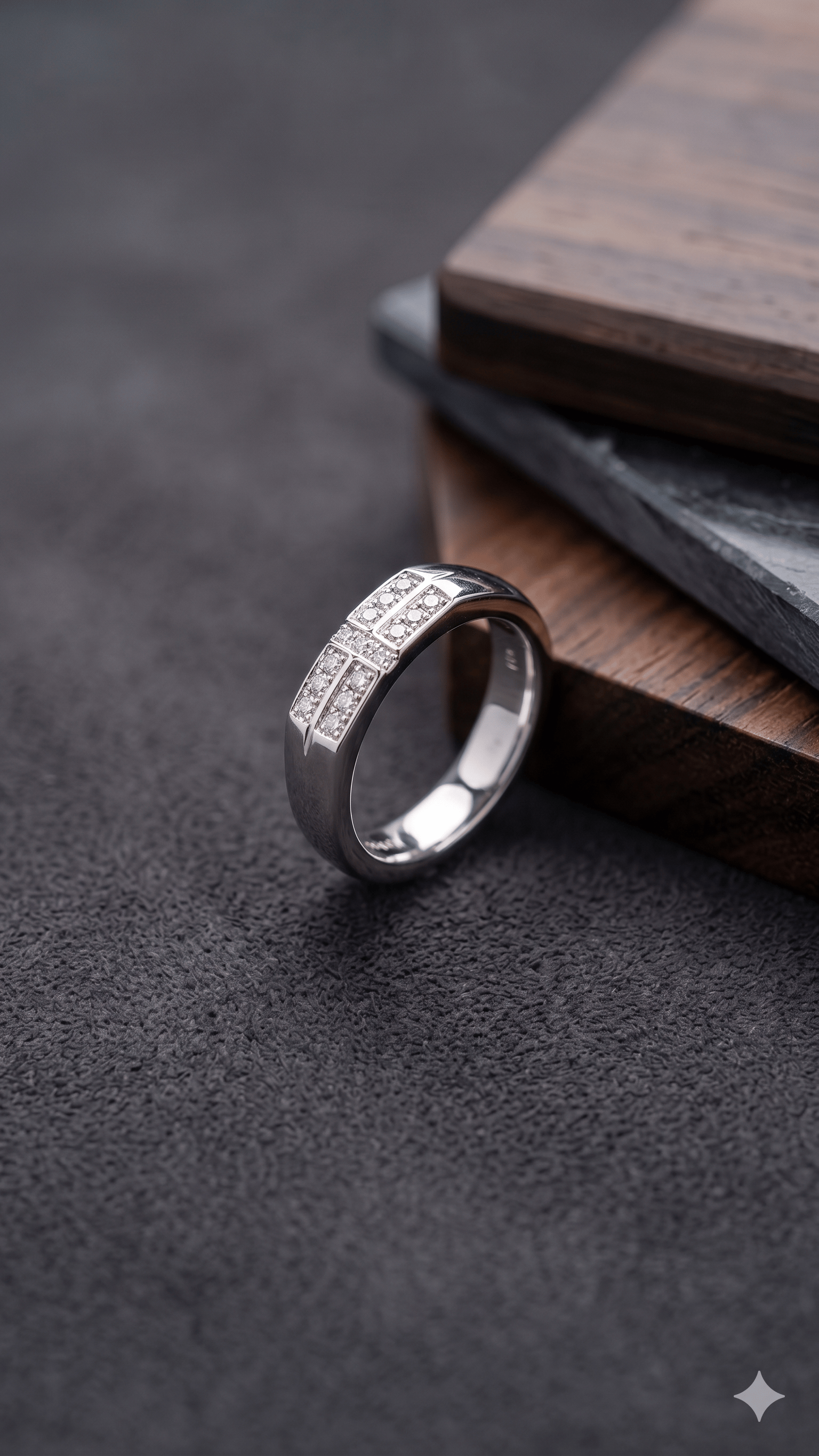 Men's Sterling Silver Inset Diamond Band - Image 2