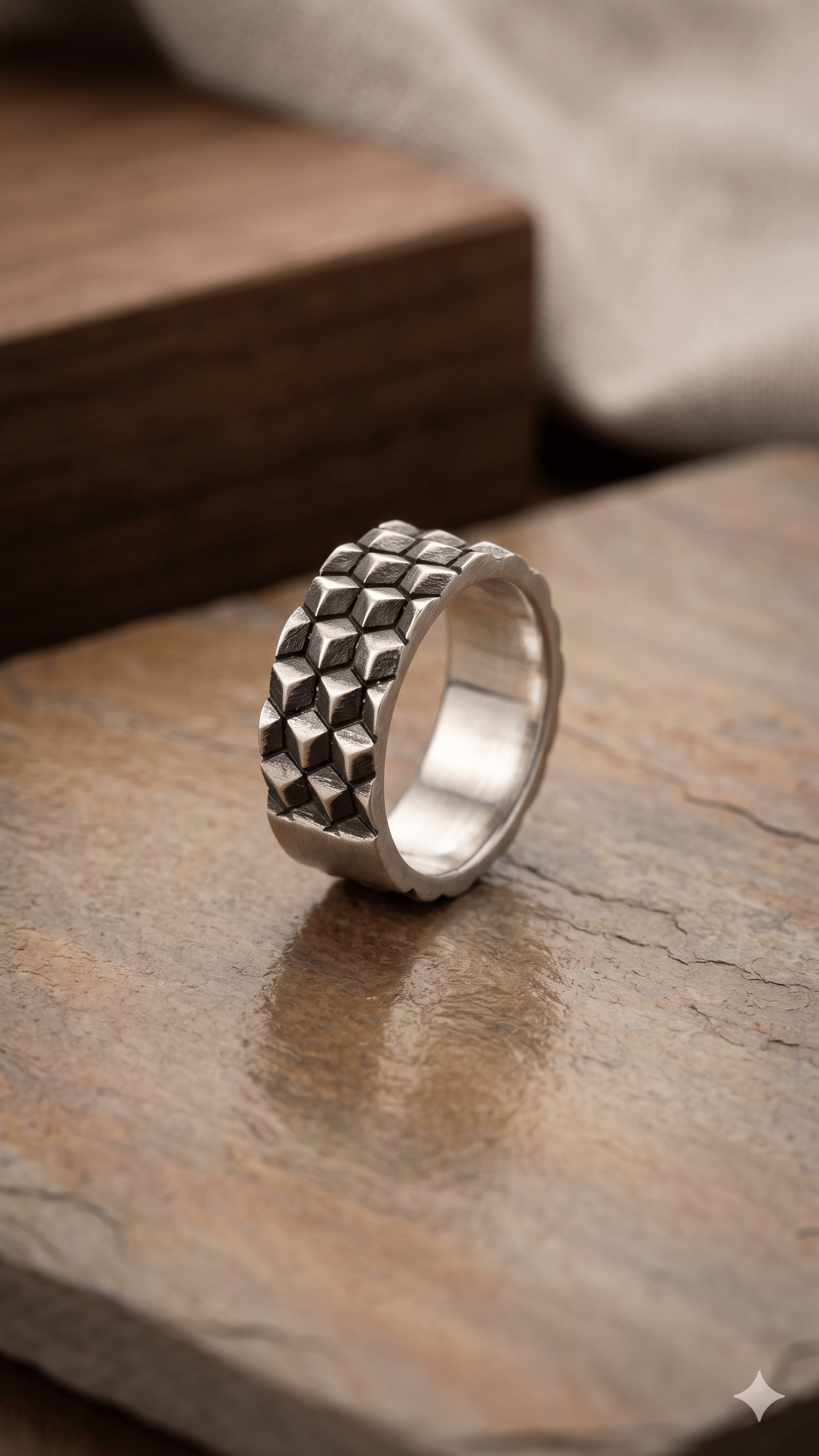 Artisan Geometric Oxidized Silver Band