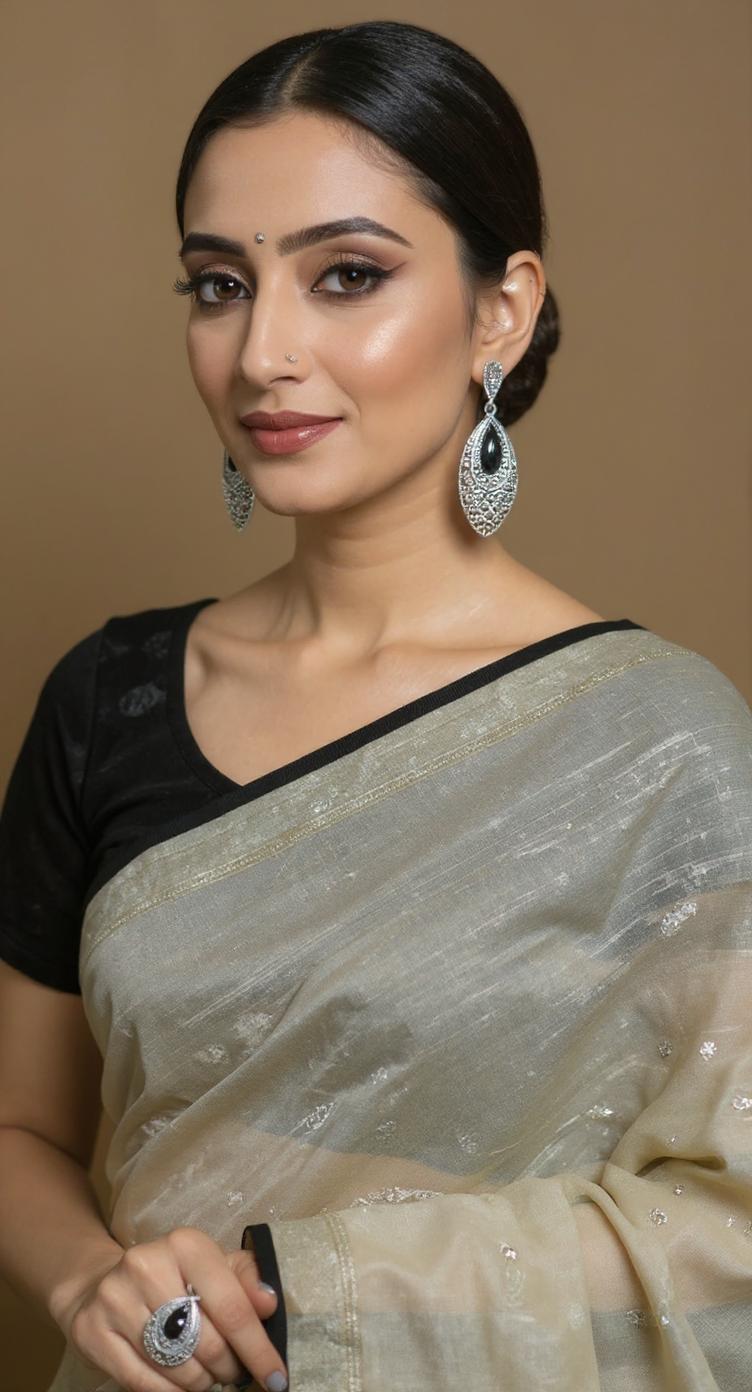 Silver Earring With Black Stone