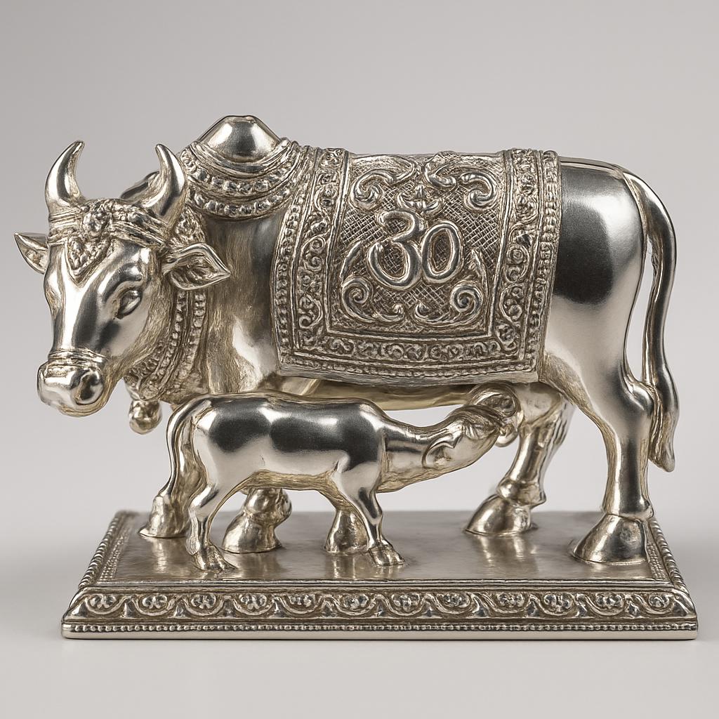 Silver Kamdhenu Cow Figurine