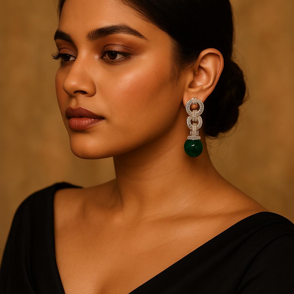 Silver Zaekan Earrings With Panna Stone