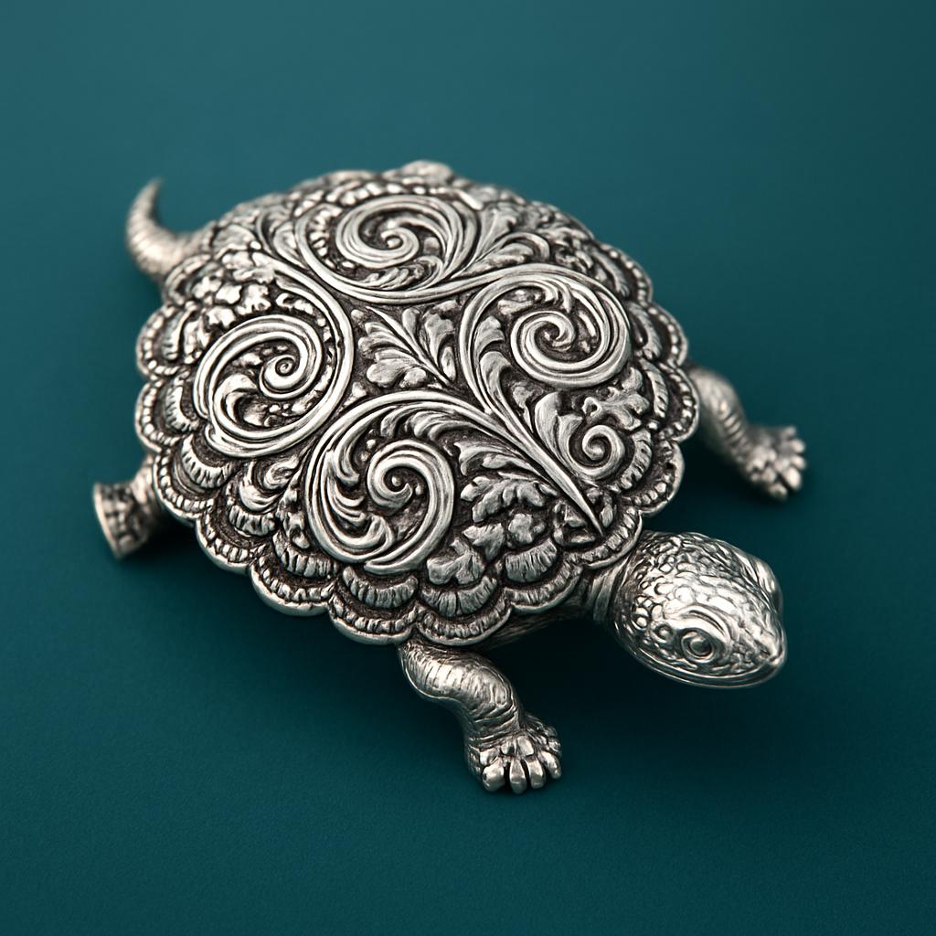 Silver Tortoise Figurine For Good Luck