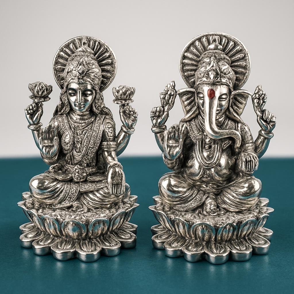 Silver Lakshmi Ganesh Figurine