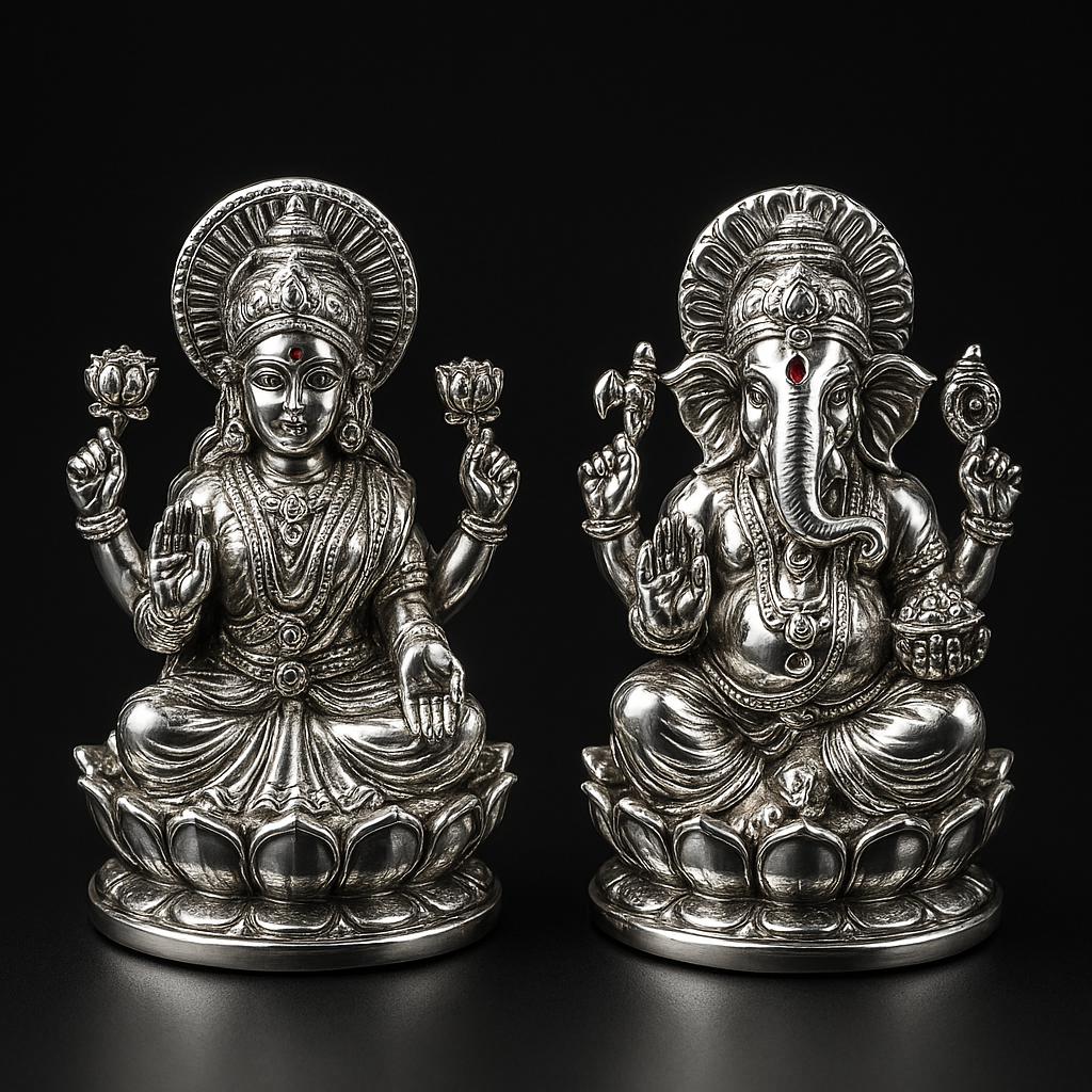 Pure Silver Lakshmi Ganesha Figurine