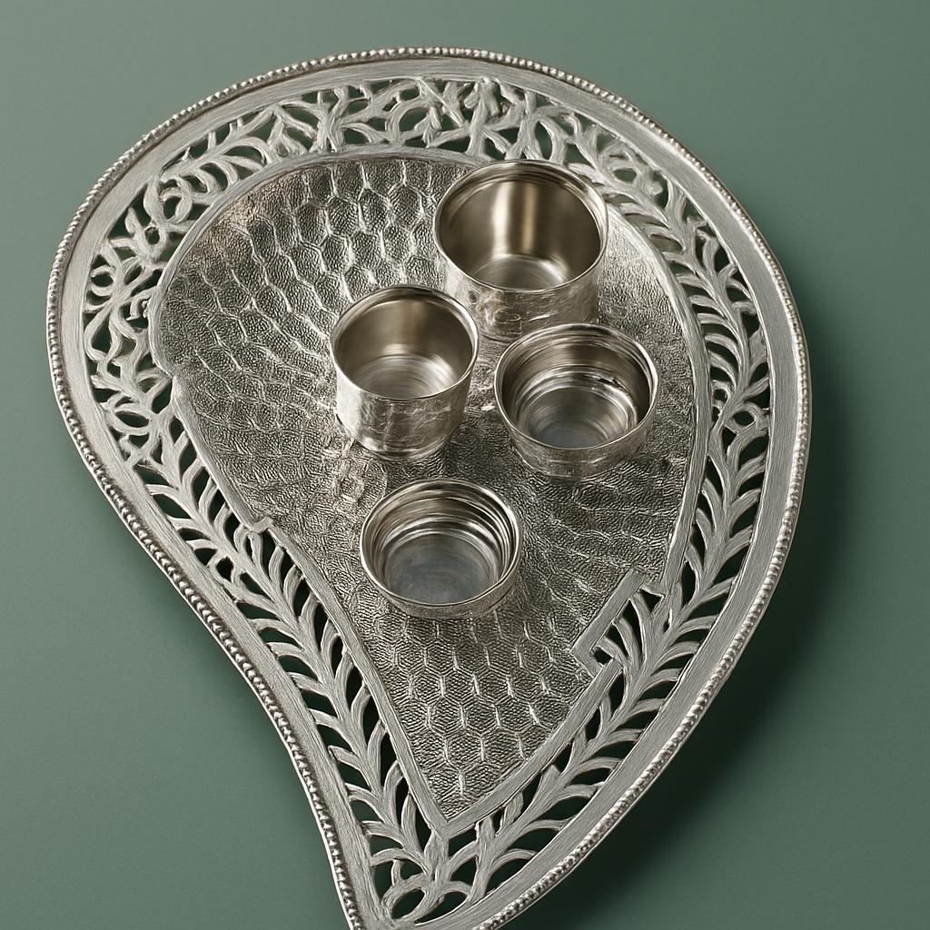 Silver Pooja Thali With Loti And Katori