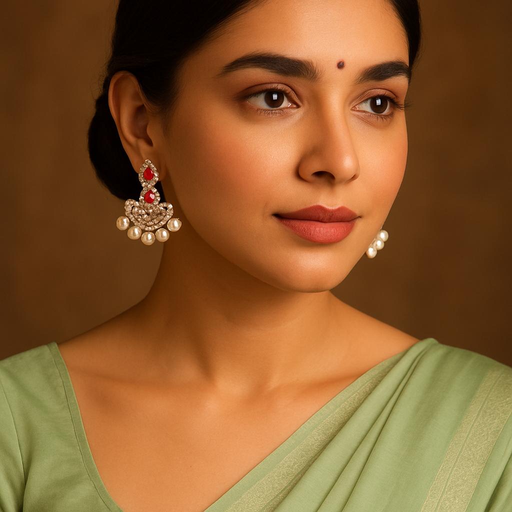 Silver Pearl Ruby Earrings