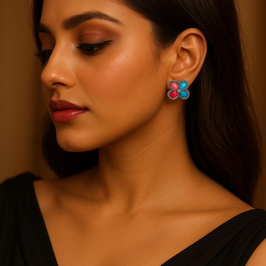 Silver Earring With Colored Stones