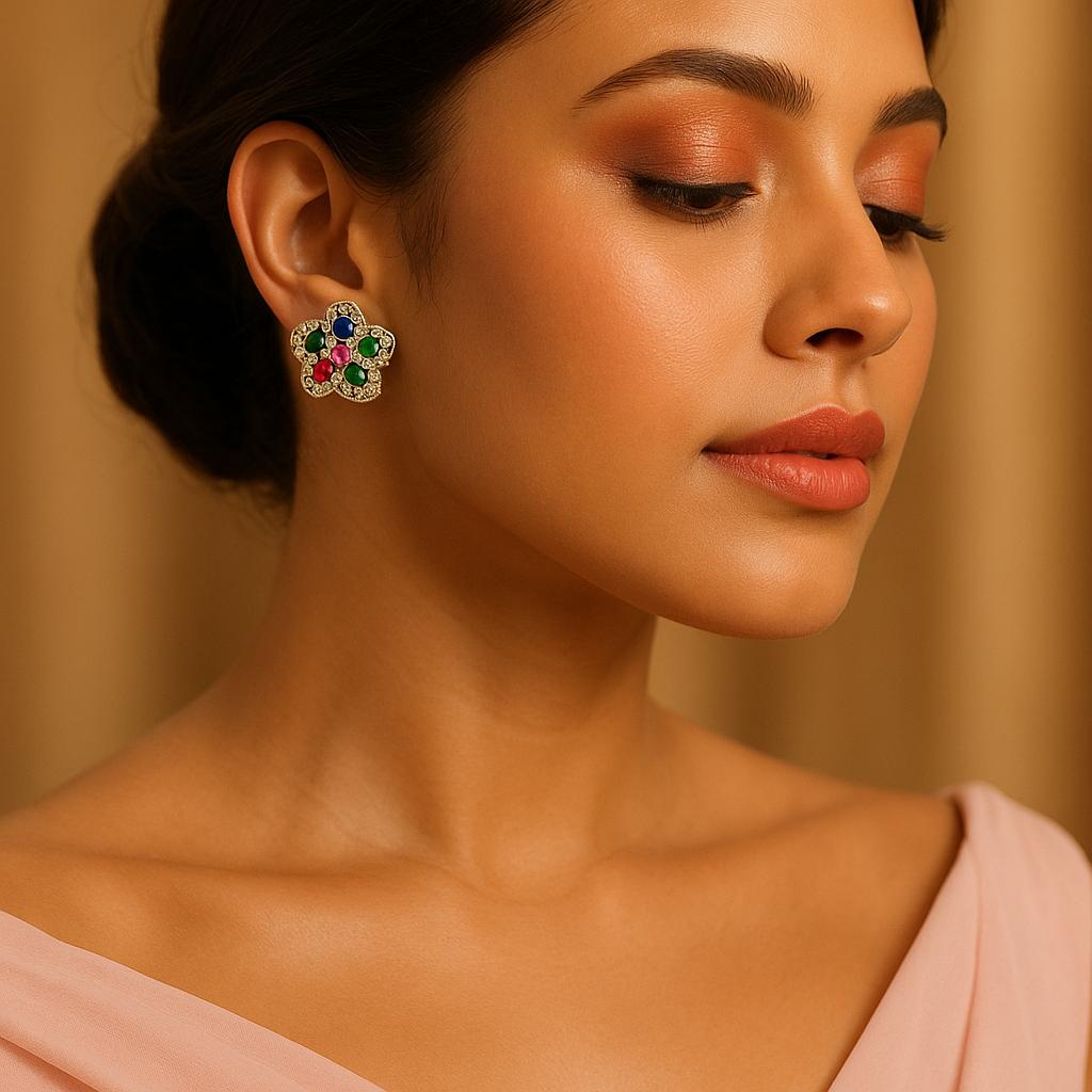 Silver Round Multi-Stone Earrings