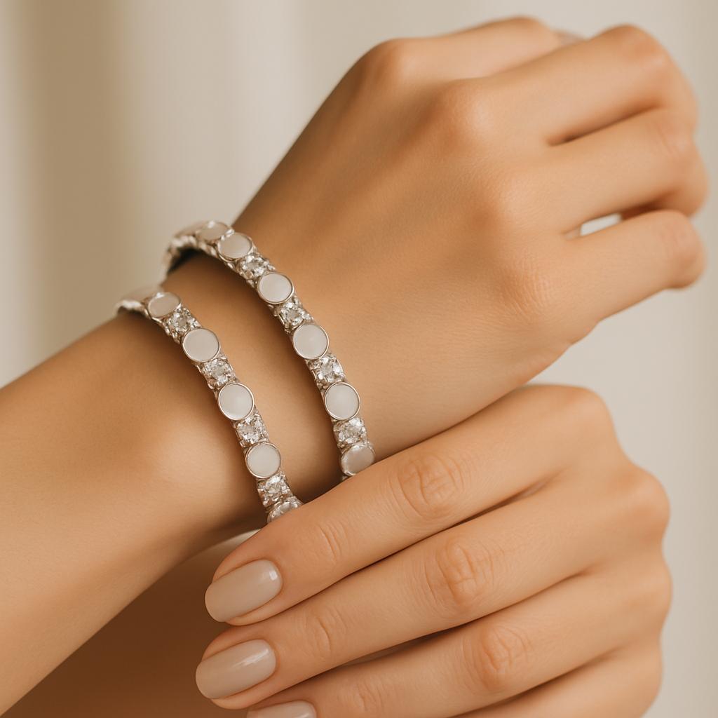 Silver Pearl Bangles