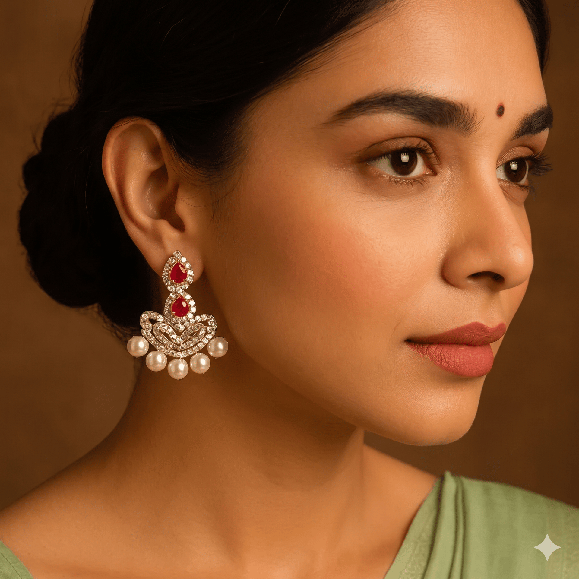 Silver Pearl Ruby Earrings - Image 2