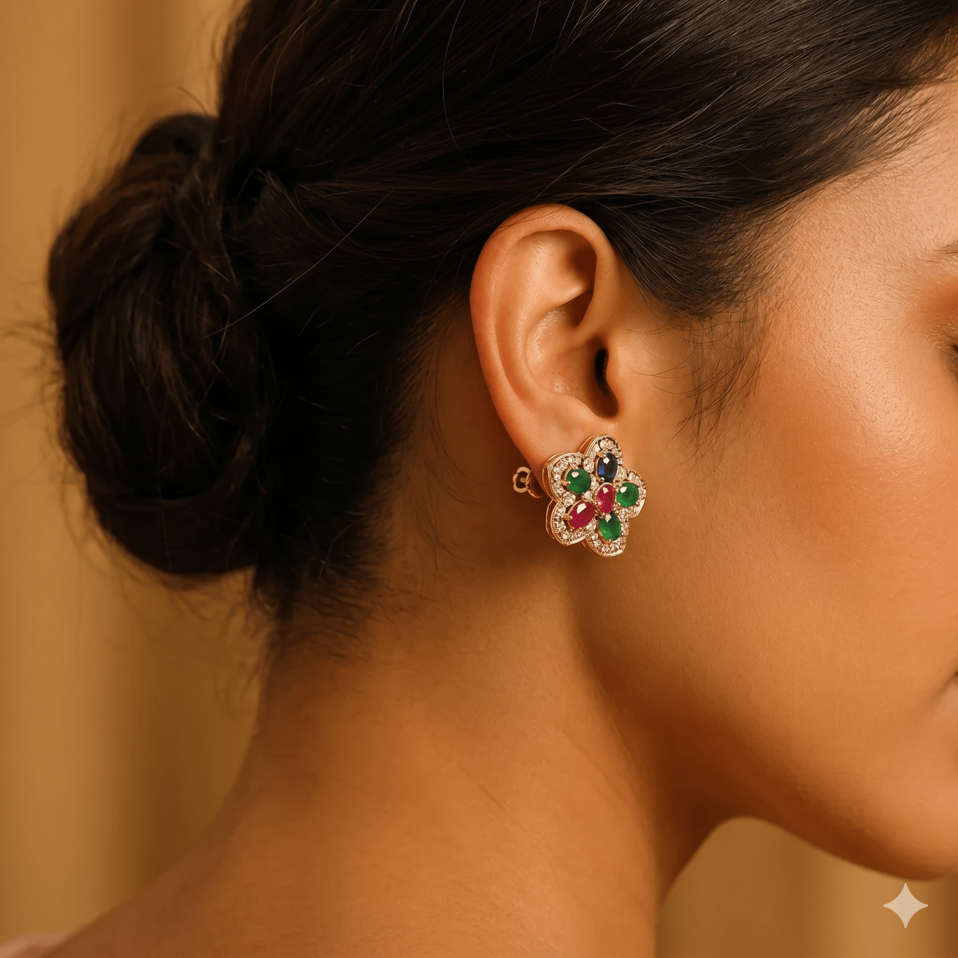 Silver Round Multi-Stone Earrings - Image 3