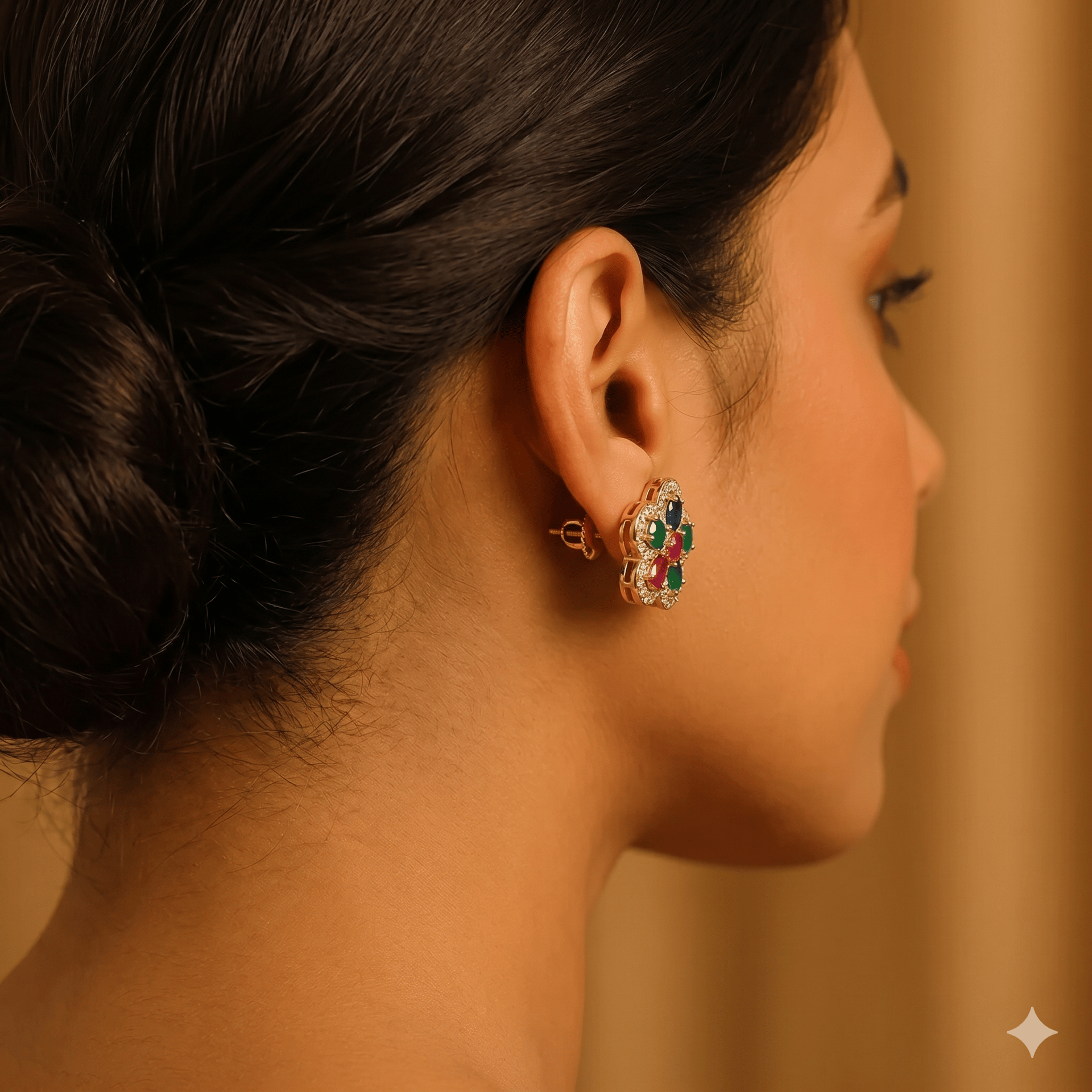 Silver Round Multi-Stone Earrings - Image 2